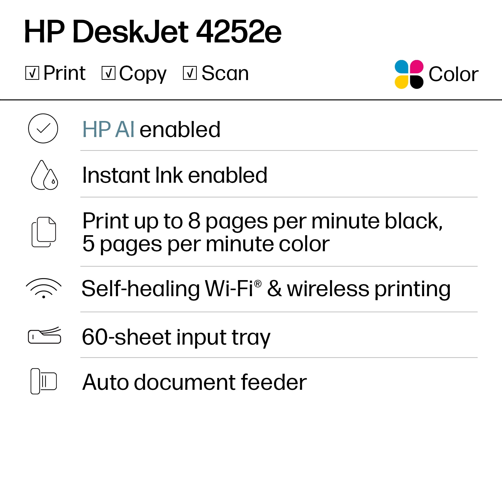 HP DeskJet 4252e Wireless All-in-One Color Inkjet Printer (White), Scanner, Copier, 3 months Free Instant Ink - Image 12