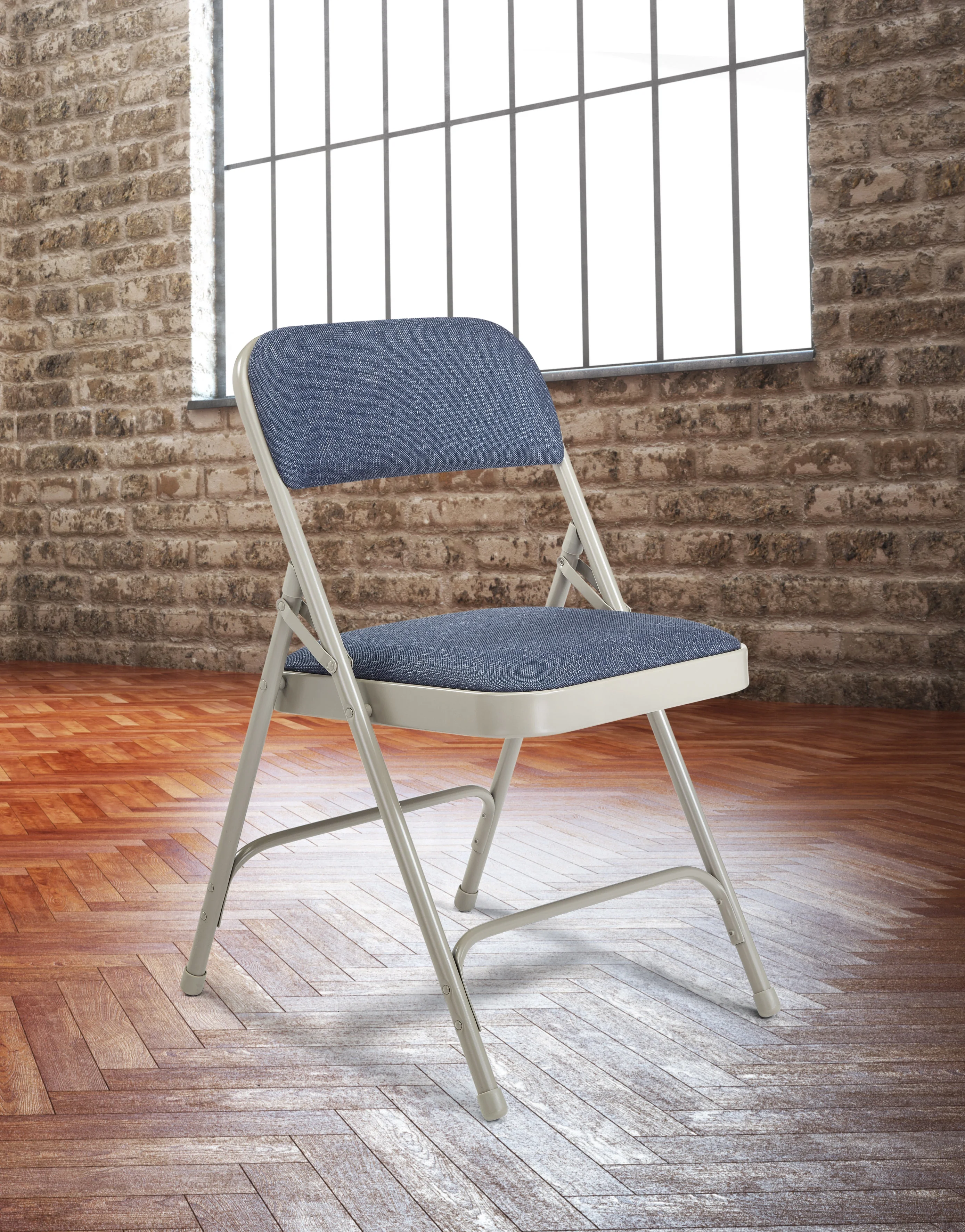 (4 Pack) NPS 2200 Series Deluxe Fabric Upholstered Double Hinge Premium Folding Chair, Imperial Blue Fabric/Grey Frame - Image 6
