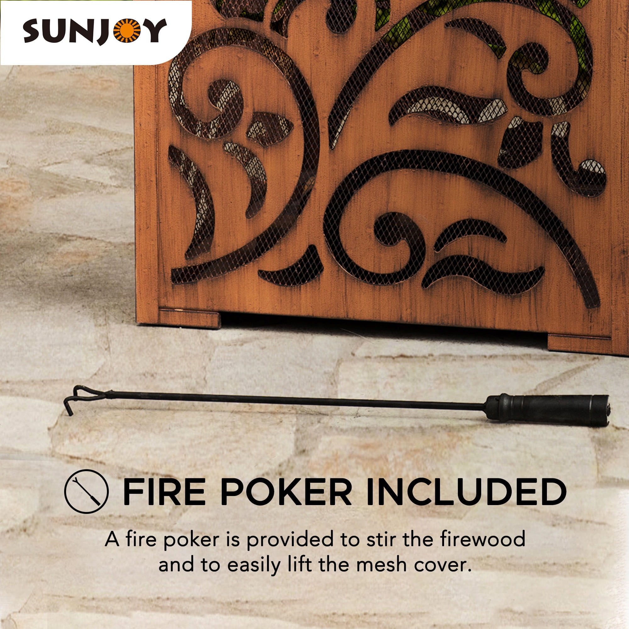 Sunjoy 26 Inch Fire Pit for Outside, Outdoor Wood Burning Firepit with Steel Mesh Spark Screen and Fire Poker, Large Bonfire for Patio and Backyard - Image 2