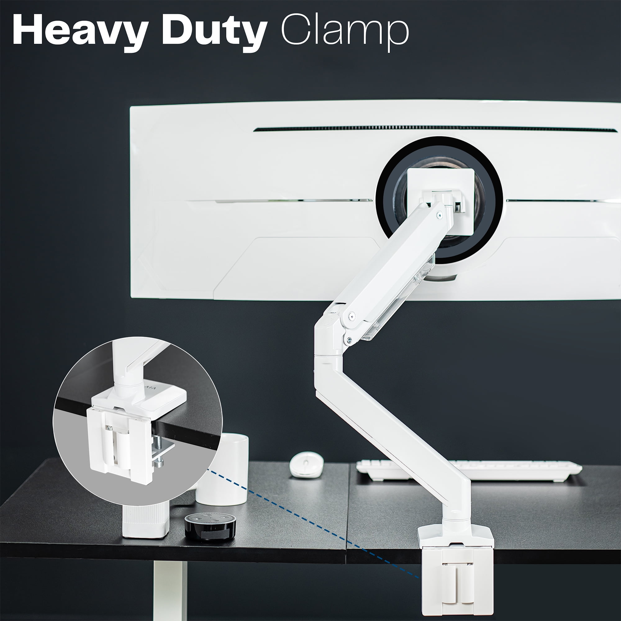 VIVO White Single Pneumatic Monitor Desk Mount, Fits Ultrawides up to 49" - Image 8