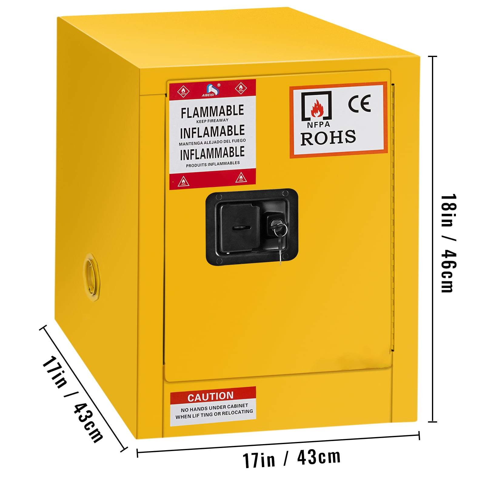 BENTISM Safety Cabinet for Flammable Liquids Single door and Manual Close Yellow Hazardous Storage 43 x 43 x 46CM - Image 6