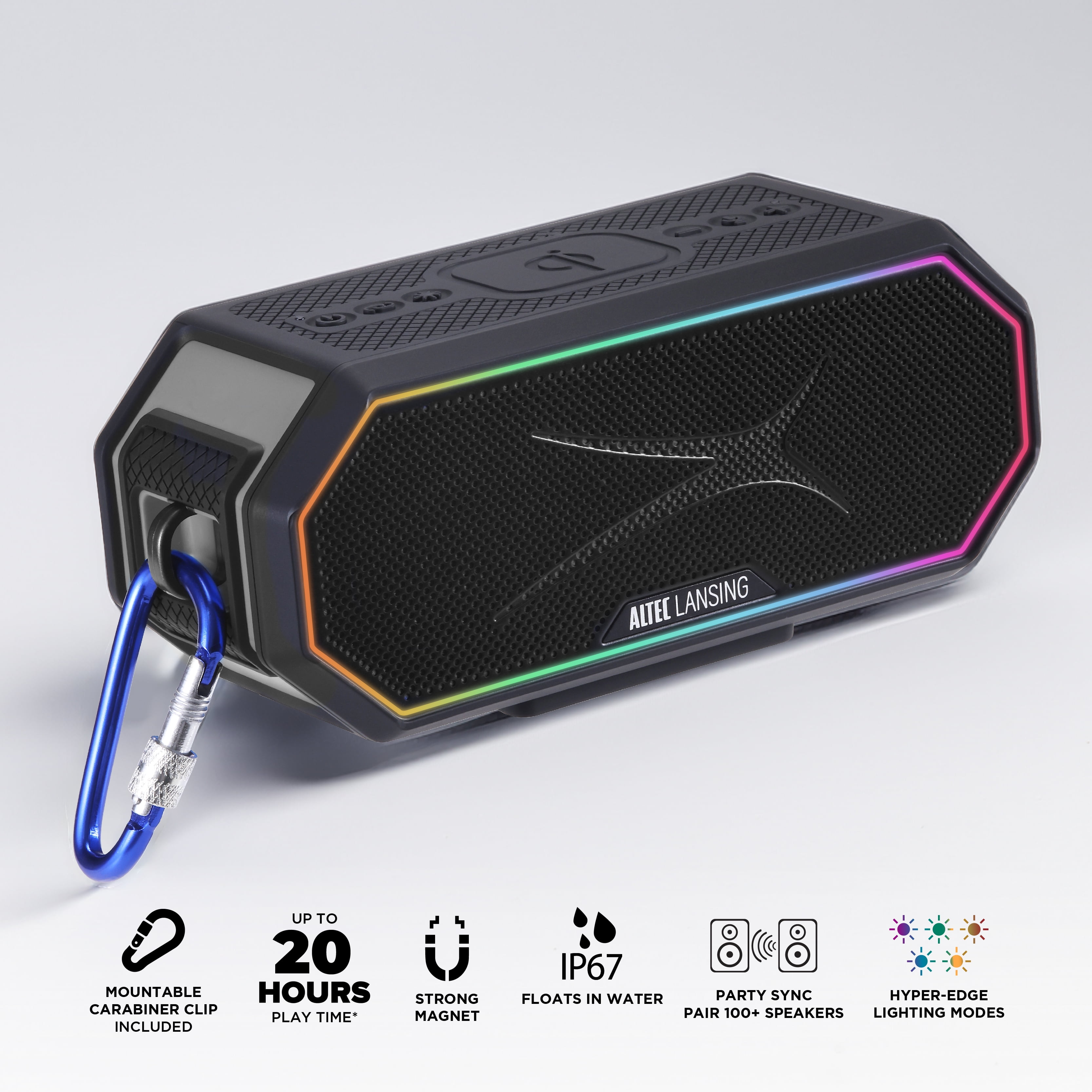 Altec Lansing Hydra Blast 2.0 LED Lighting Floatable Waterproof Wireless Magnetic Bluetooth Portable Speaker, Black, IMW1302 - Image 9