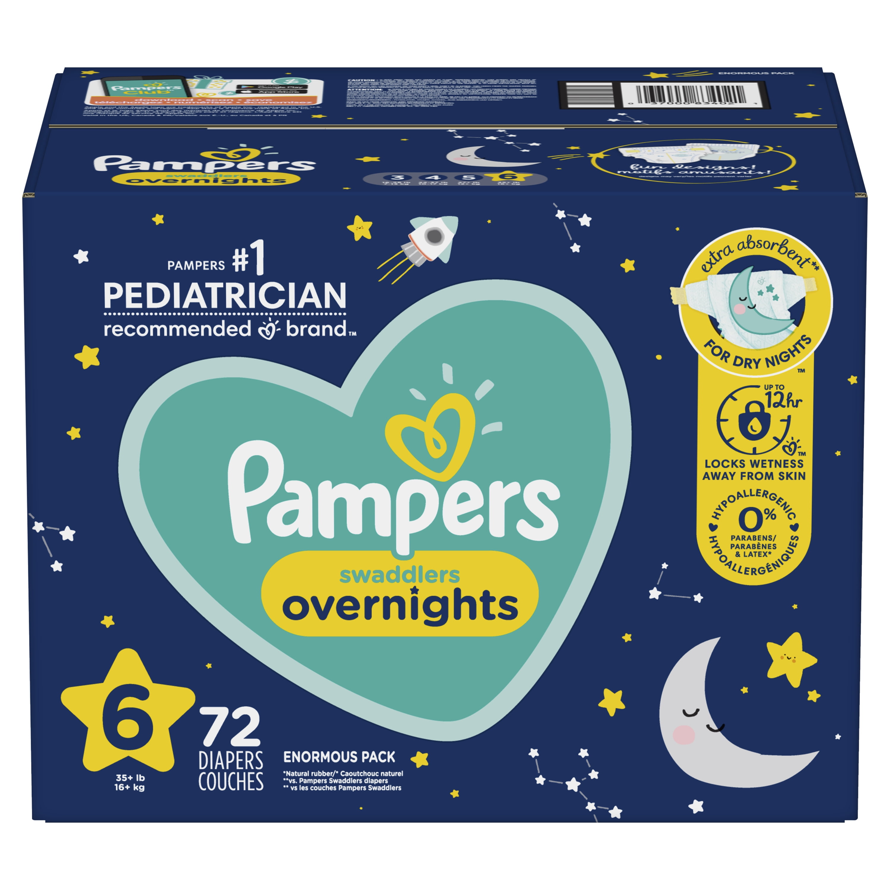 Pampers Swaddlers Overnight Diapers Size 6, 72 Count (Select for More Options) - Image 7