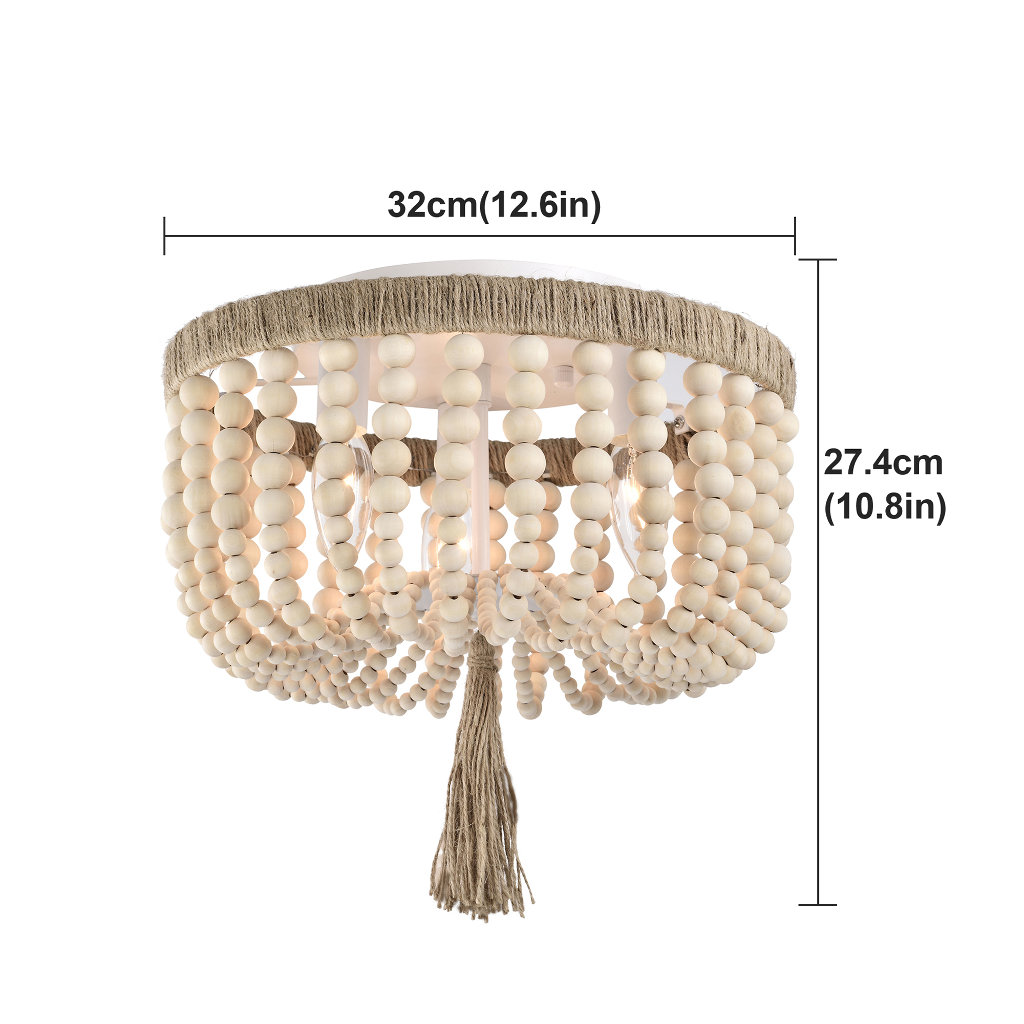 Wood Bead Chandelier Flush Mount Ceiling Light Fixture 3-Light Boho Light Fixtures Ceiling Farmhouse Chandeliers for Bedroom Dining Room - Image 10
