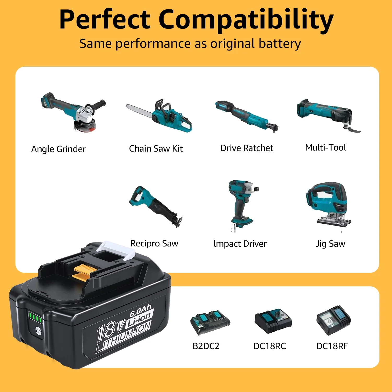 2-Pcs For Makita 18V 6.0Ah LXT Lithium-Ion BL1830 BL1850 BL1860 Tool Battery US Replacement Battery - Image 5