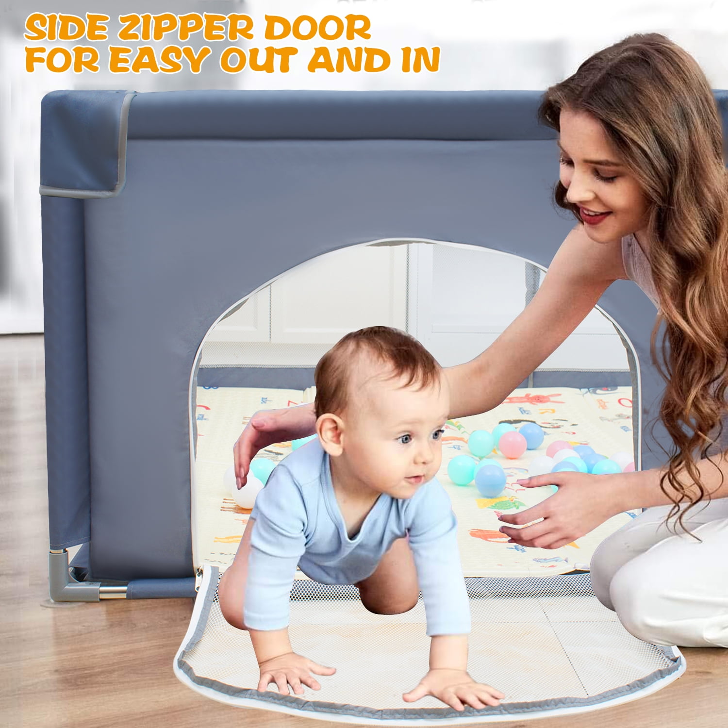 OUKNAK Baby Playpen with Folding Mat, Large Play Yard 71" X 59" X 26.5" for Babies and Toddlers with Zipper Gate Anti-Slip Suckers for Indoor&Outdoor - Image 6
