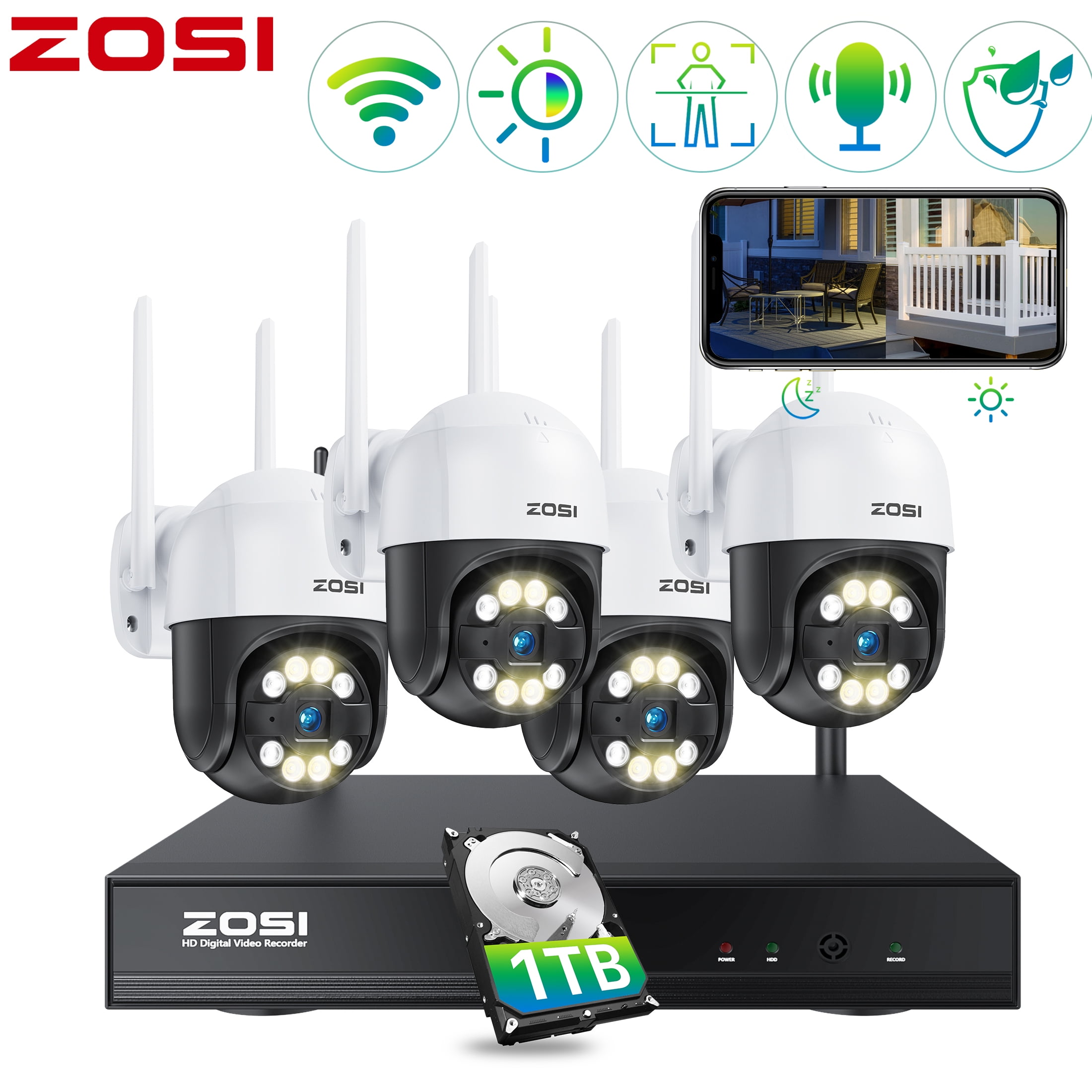 3MP PTZ WiFi Security Camera System with Two Way Audio, ZOSI 360° Outdoor Wireless Security Camera with Color Night Vision, Waterproof, 1TB HDD for 24-7 Recording, Home Security - Image 8