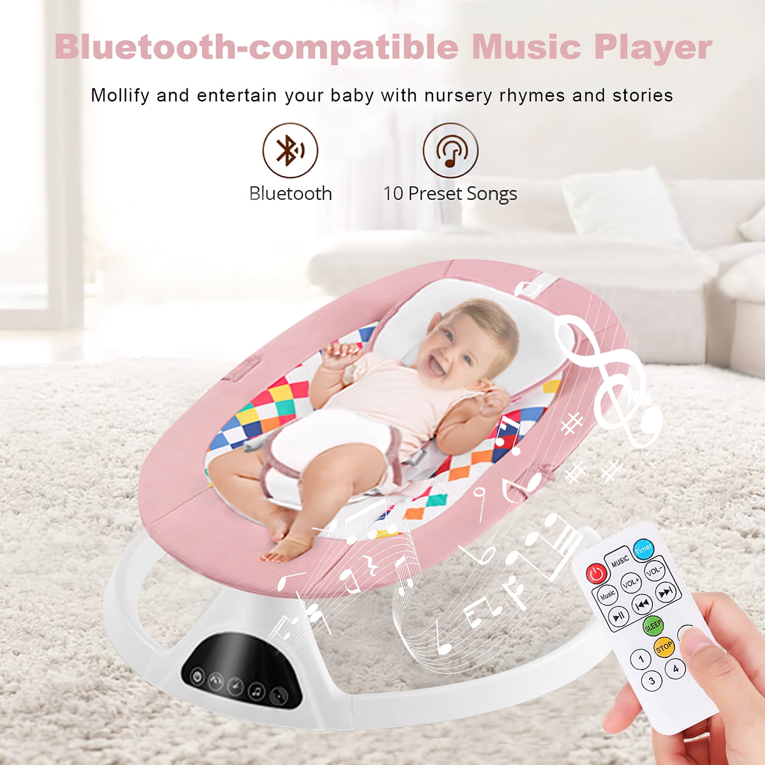 Yadala Baby Swing for Infants, Bluetooth Baby Swing Baby Rocker Chair with Gift Package, Pink - Image 7