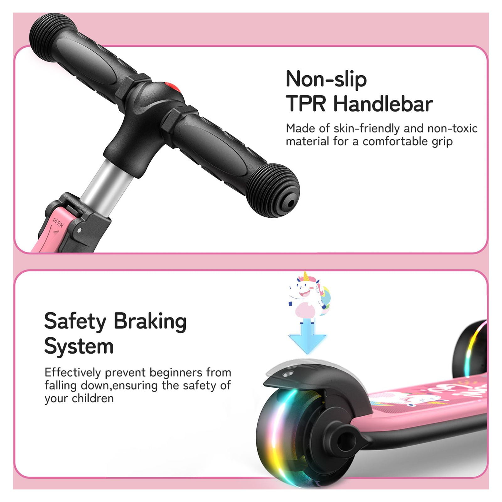 Besrey Kids Scooter 3 Wheel for Ages 3-10 Years Boys/Girls,Kick Scooter forToddler with LED Light Wheels and Adjustable Height,Pink - Image 6