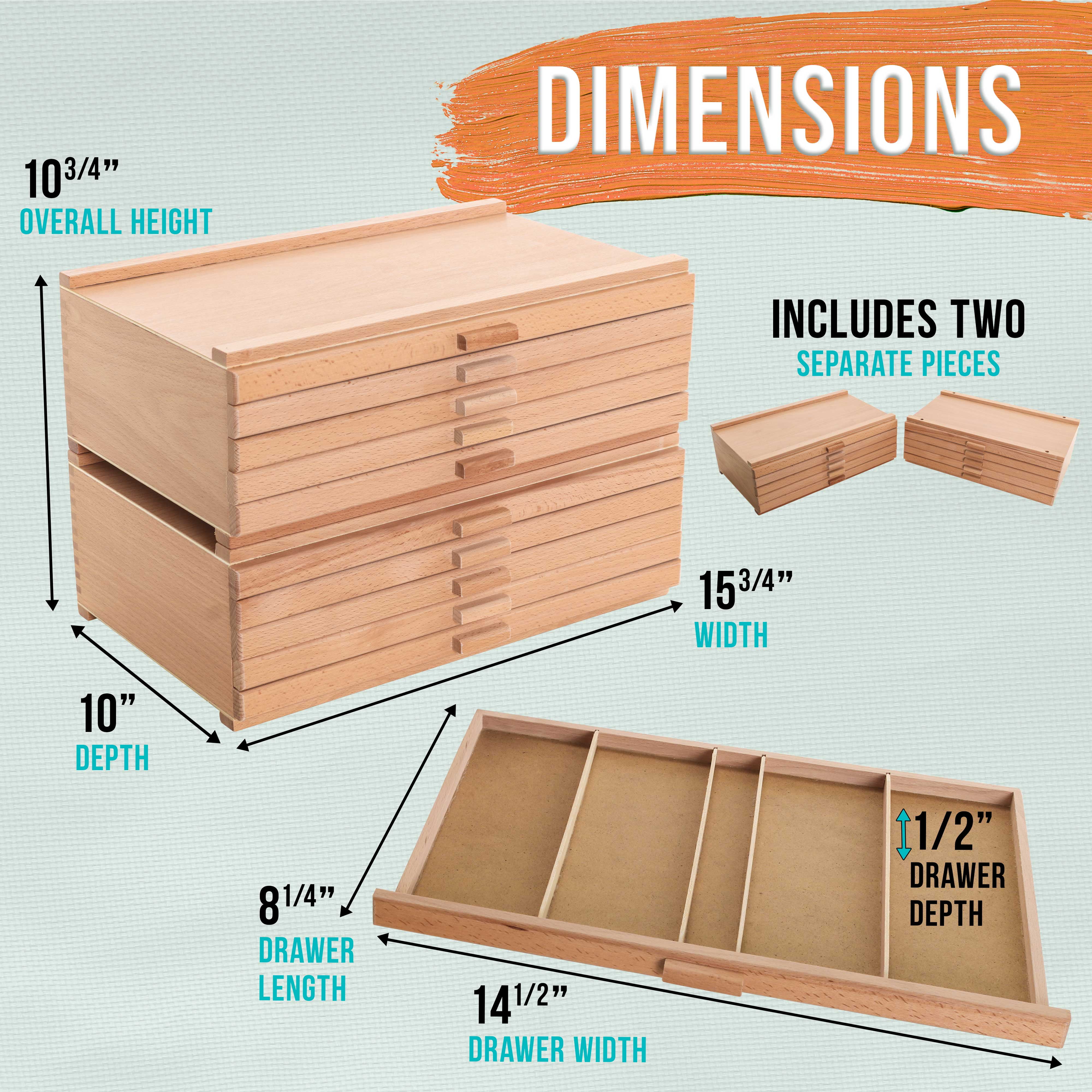 U.S. Art Supply Mega 10-Drawer Stackable Artist Wood Pastel, Pen, Marker Storage Box - Elm Hardwood Construction, 5 Compartments per Drawer - Ideal for Pastels, Pens, Pencils, Charcoal, Blending Tools - Image 4