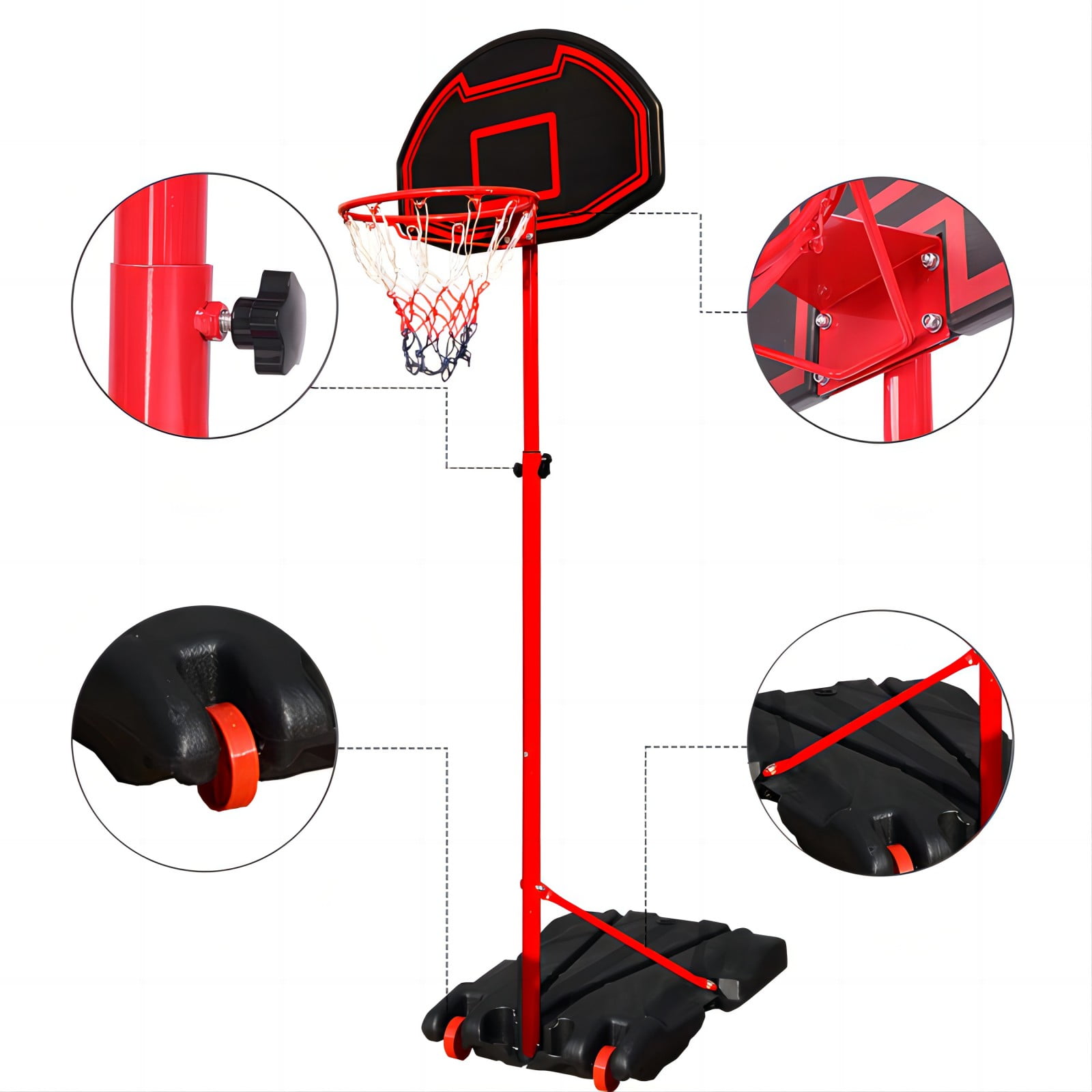 Vebreda Basketball Hoop Goal 5.2 Ft. - 7 Ft. Height Adjustable Portable Basketball Hoop System, Black - Image 4