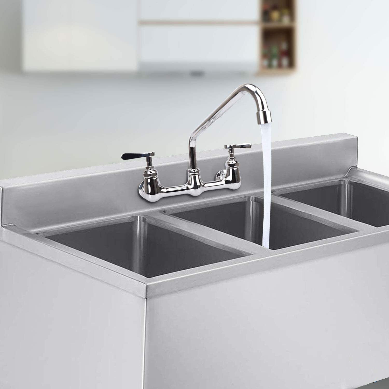 Zovajonia Commercial Kitchen Faucet 8 Inch Center Wall Mount 2Handle Swivel Sink Mixer Tap Polished Chrome - Image 4