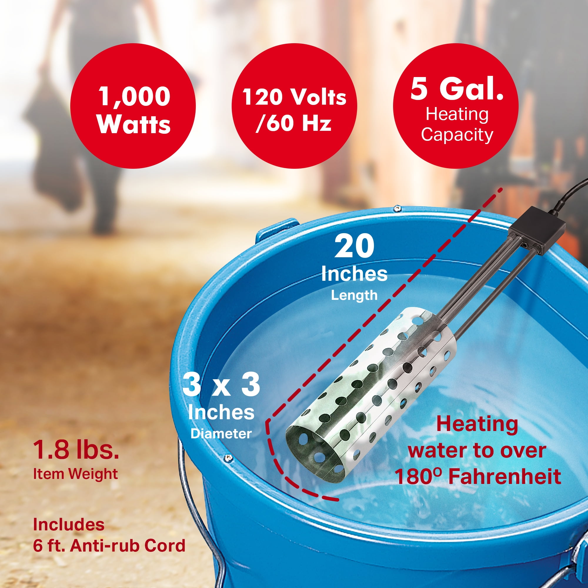 API 1000Watt Thermostatic Pail or Bucket Water Heater with Guard, Silver - Image 4