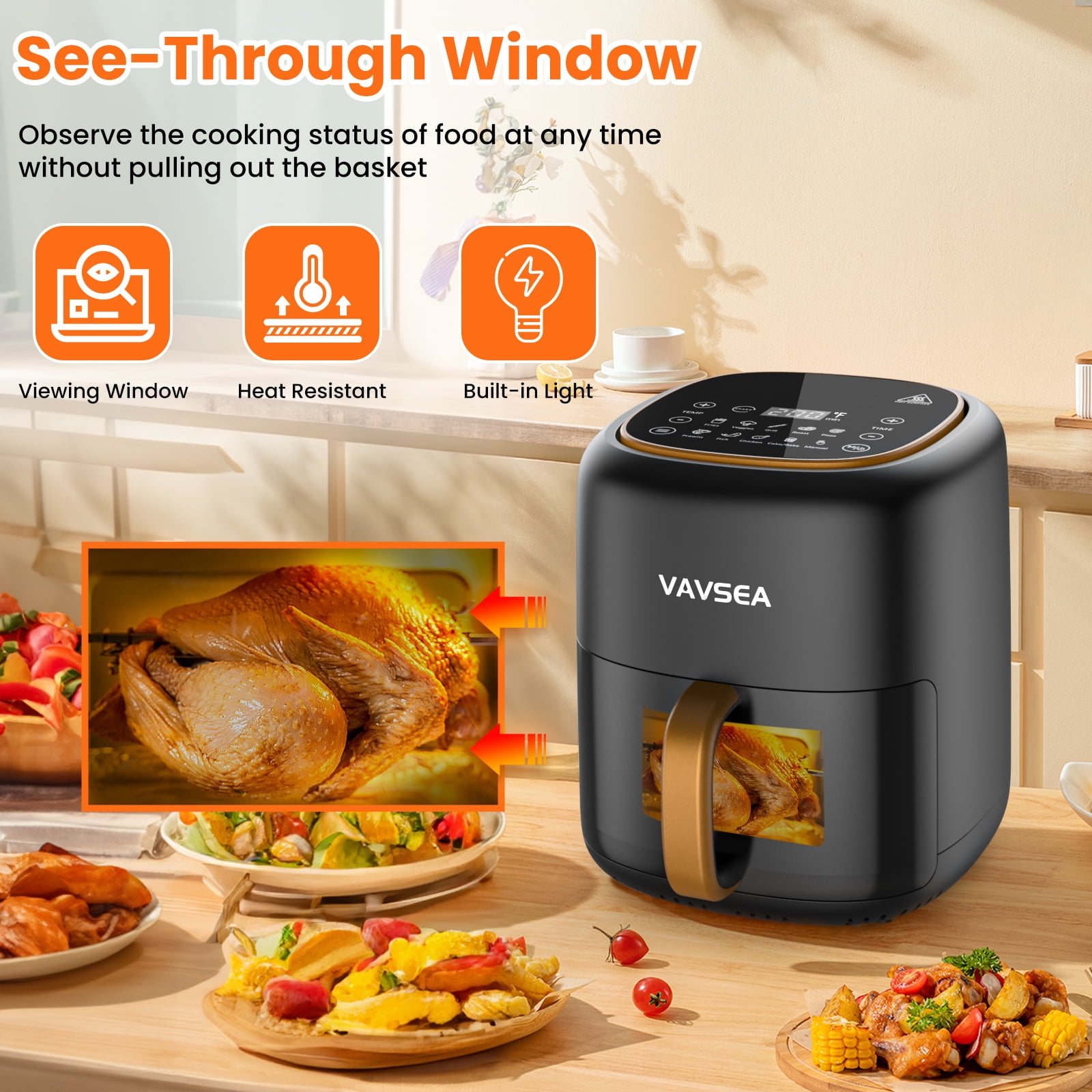 VAVSEA 10-in-1 Air Fryer with Clear Window, 1600W Hot Airfryer Oven with Digital LED Touch Screen, and Non-Stick Basket,6.5QT,New - Image 2