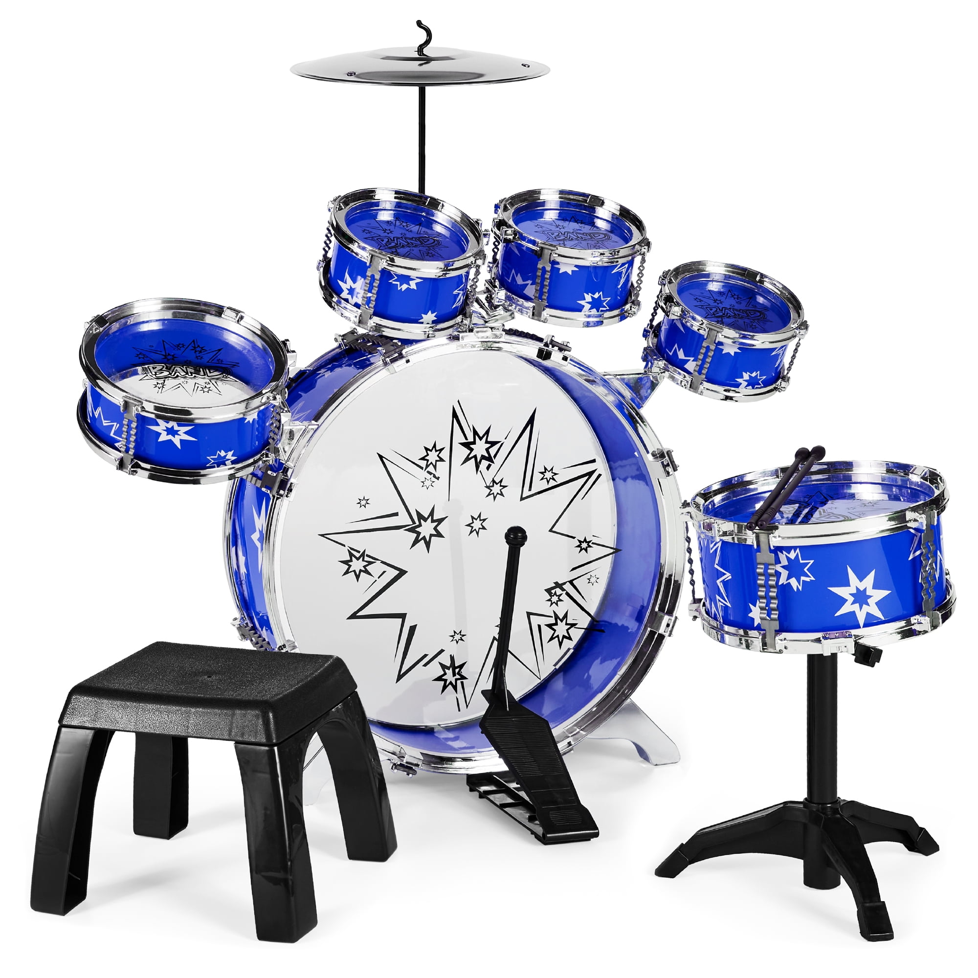 Best Choice Products 11-Piece Kids Starter Drum Set w/ Bass Drum, Tom Drums, Snare, Cymbal, Stool, Drumsticks - Blue - Image 5