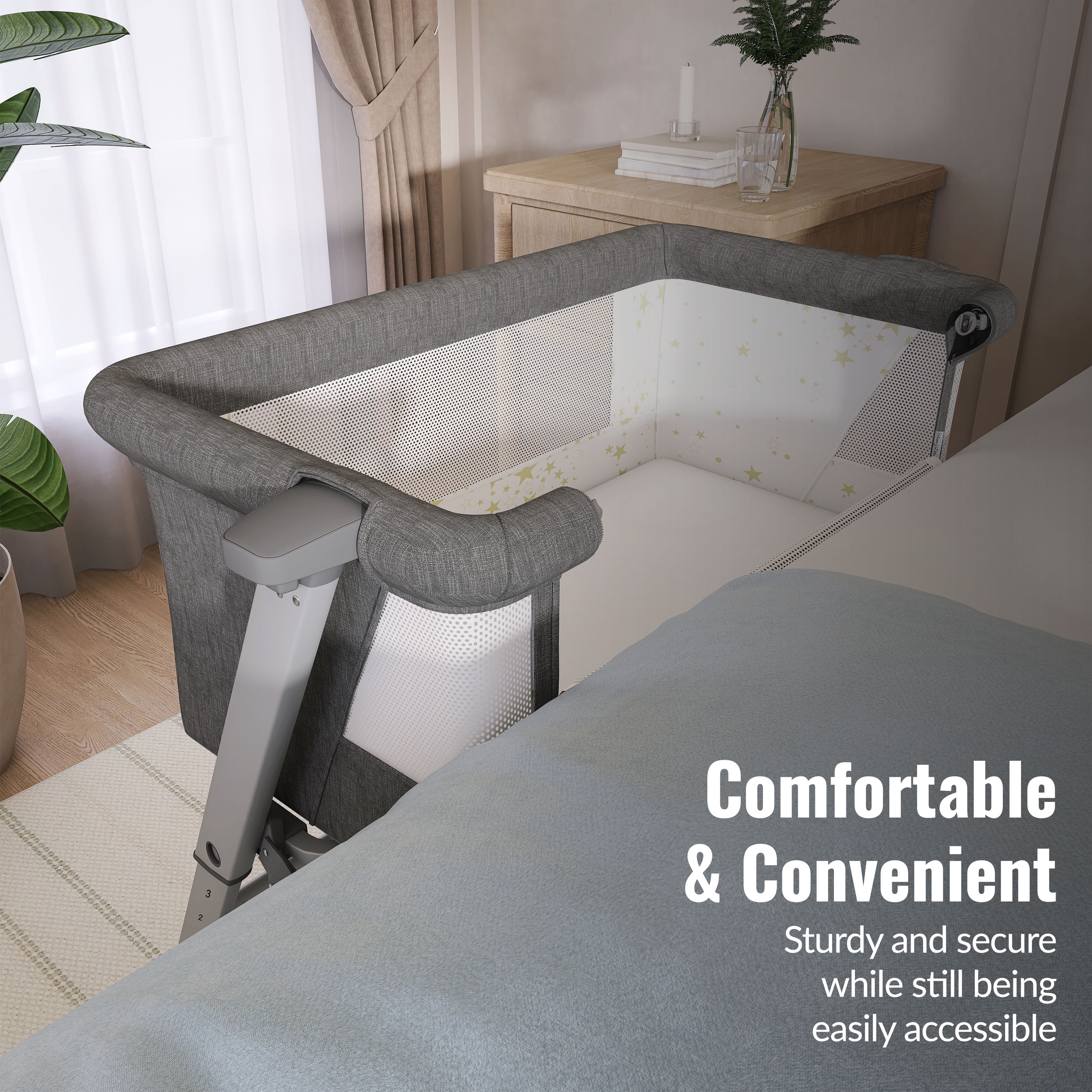 Dream On Me Skylar Bassinet and Bedside Sleeper, JPMA Certified, Easy to Fold & Carry, Grey - Image 4