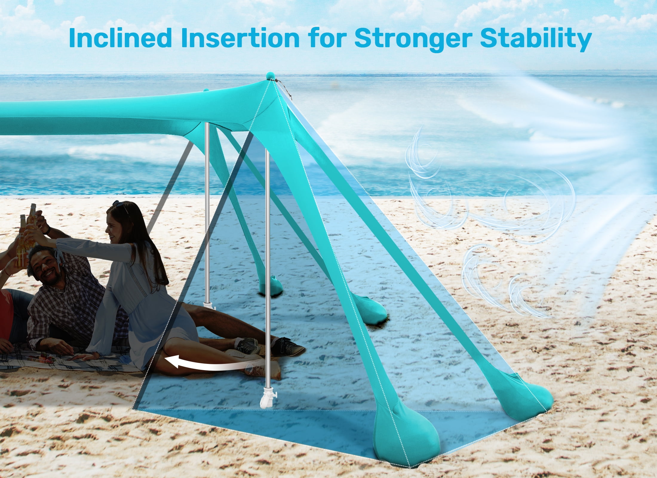 VECUKTY Beach Tent Sun Shelter 10 x 10FT with 8 Sandbags, UPF 50+ Protection Beach Shade Canopy, Outdoor Pop Up Shade Tent Turquoise - Image 9