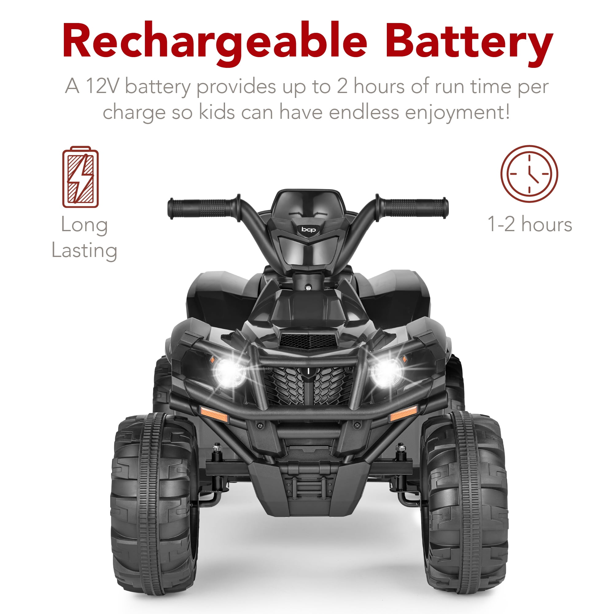 Best Choice Products 12V Kids Ride-On ATV Quad w/ Bluetooth, 2.4mph Max, Treaded Tires, LED Lights, Radio - Black - Image 6