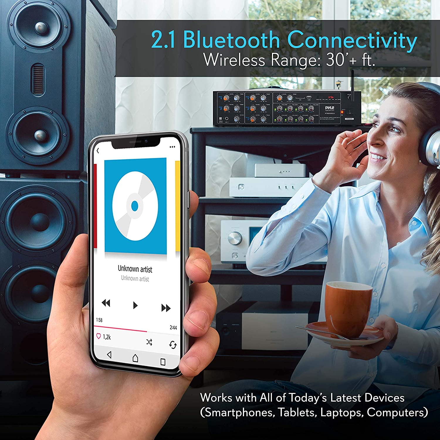 Pyle 4000 Watt 8 Channel Audio Bluetooth Amplifier Sound Mixer Receiver System - Image 6