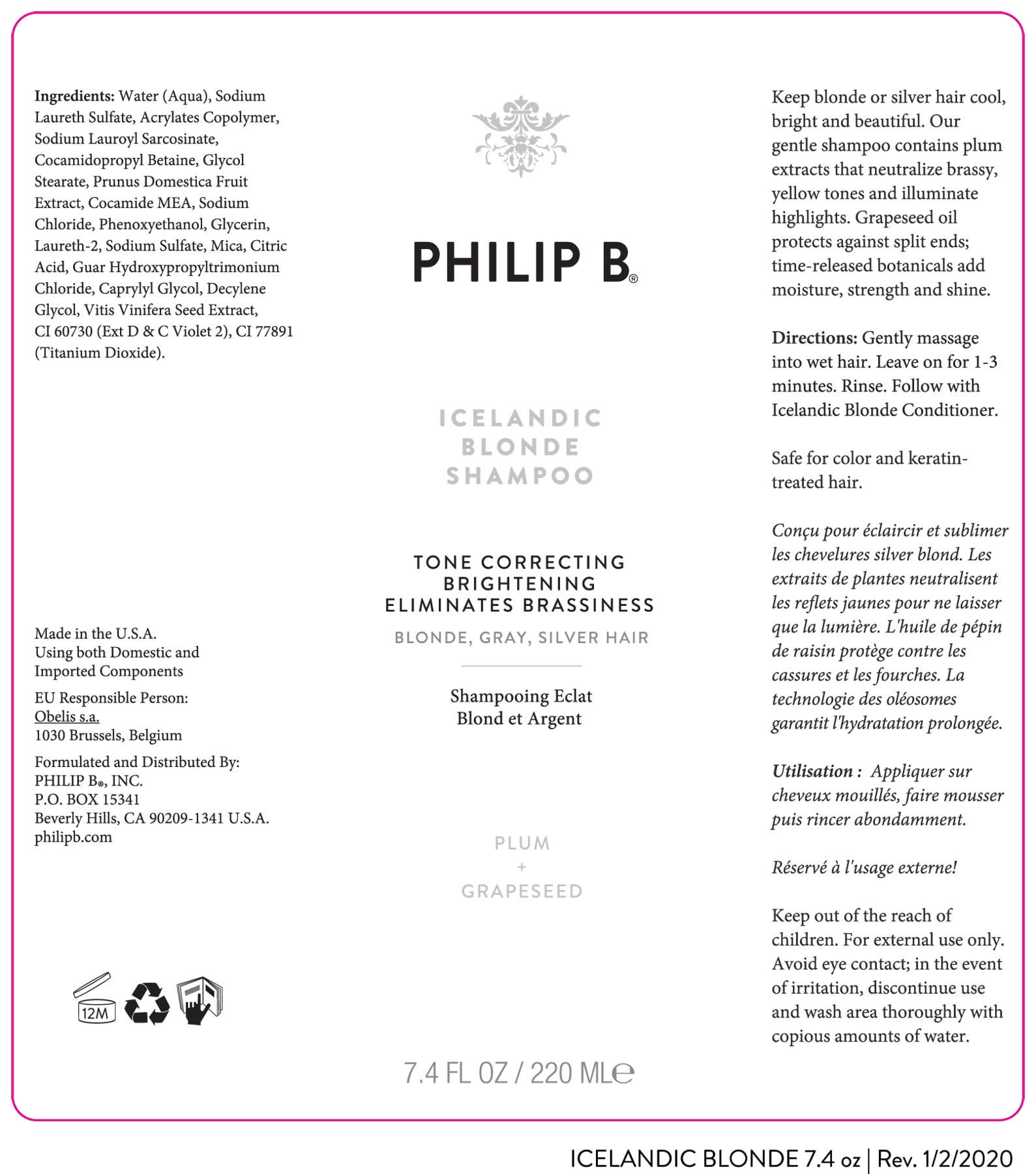 Philip B Icelandic Blonde Tone Correcting Shampoo, Plum Extracts, 7.4 fl oz - Image 3