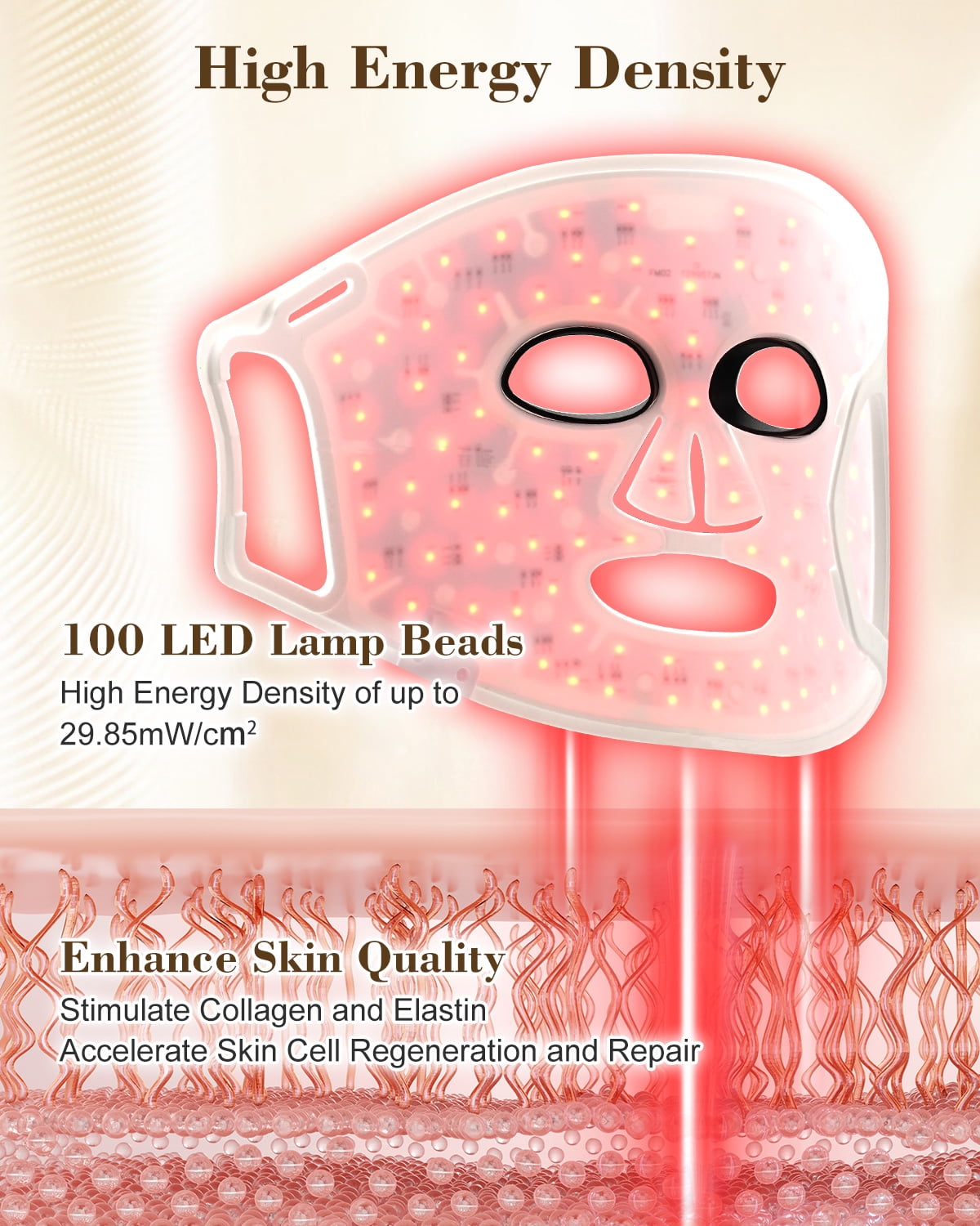 Red Light Therapy for Face, Cordless Infrared Led Face Mask, 4 Modes Portable Led Face Mask Light Therapy with Remote, At Home and Travel 100 LED Beads, Gift for Loved, Black - Image 4