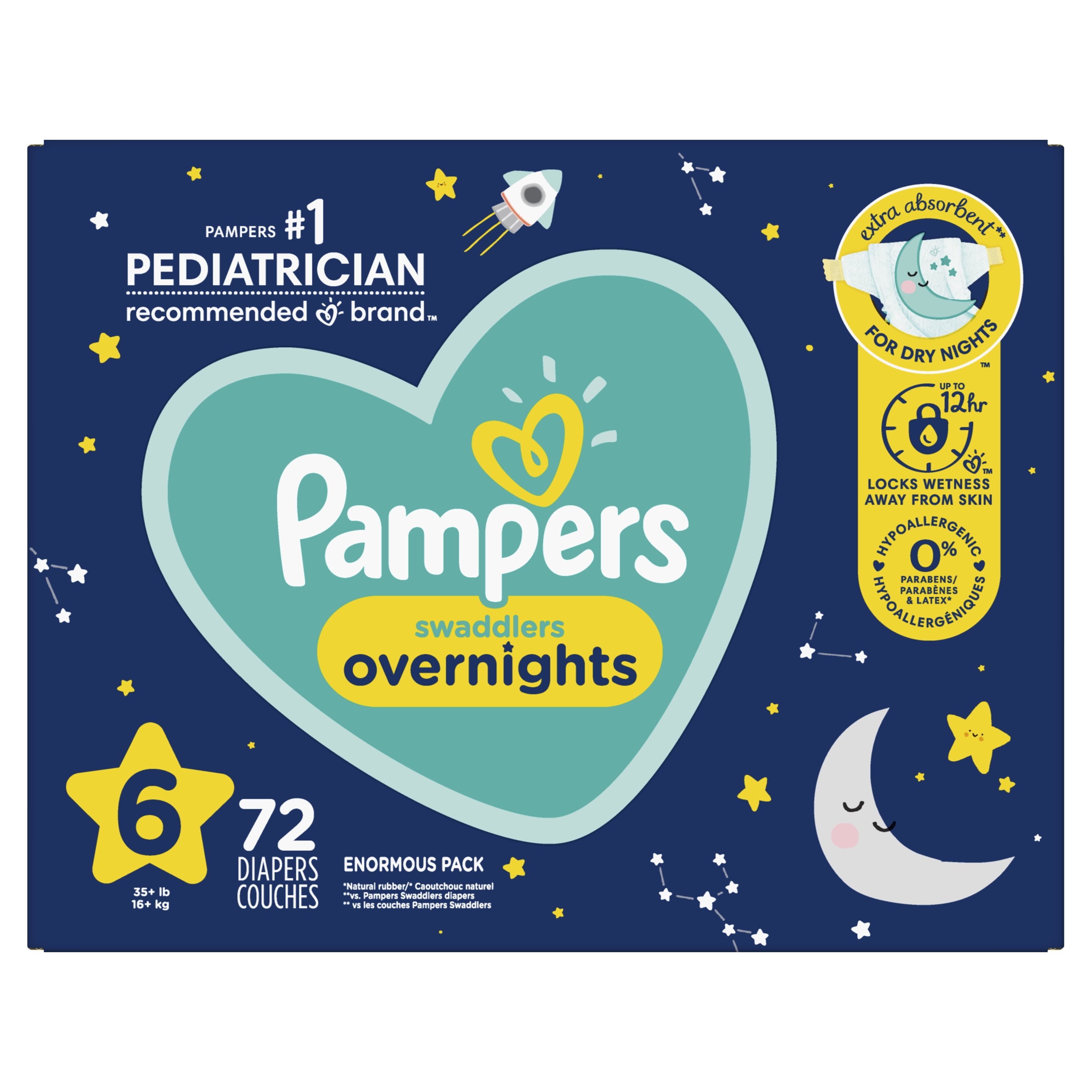 Pampers Swaddlers Overnight Diapers Size 6, 72 Count (Select for More Options) - Image 3