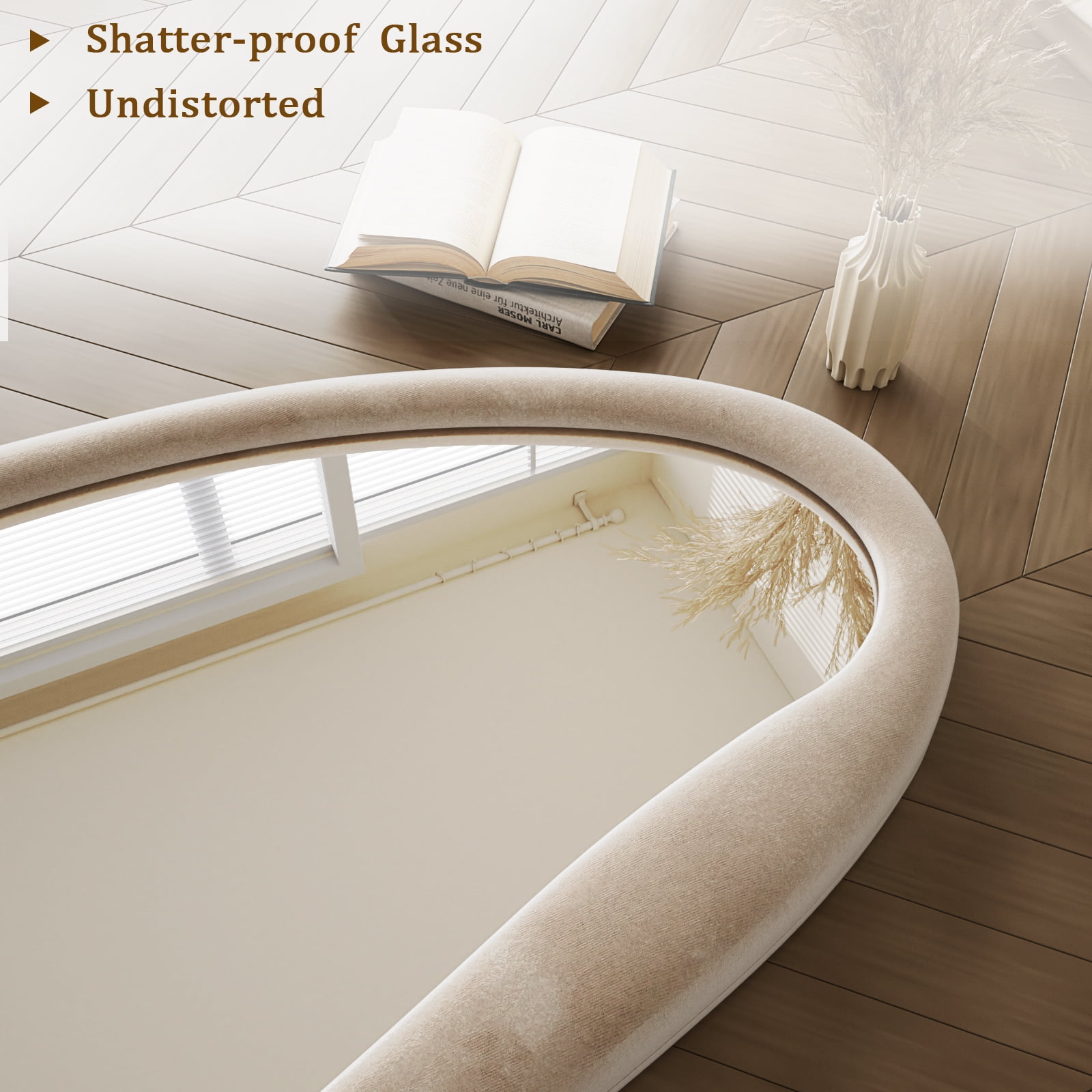 Anyrose 63"x24" Irregular Full Length Mirror Wavy Floor Mirror With Flannel Frame, White - Image 5