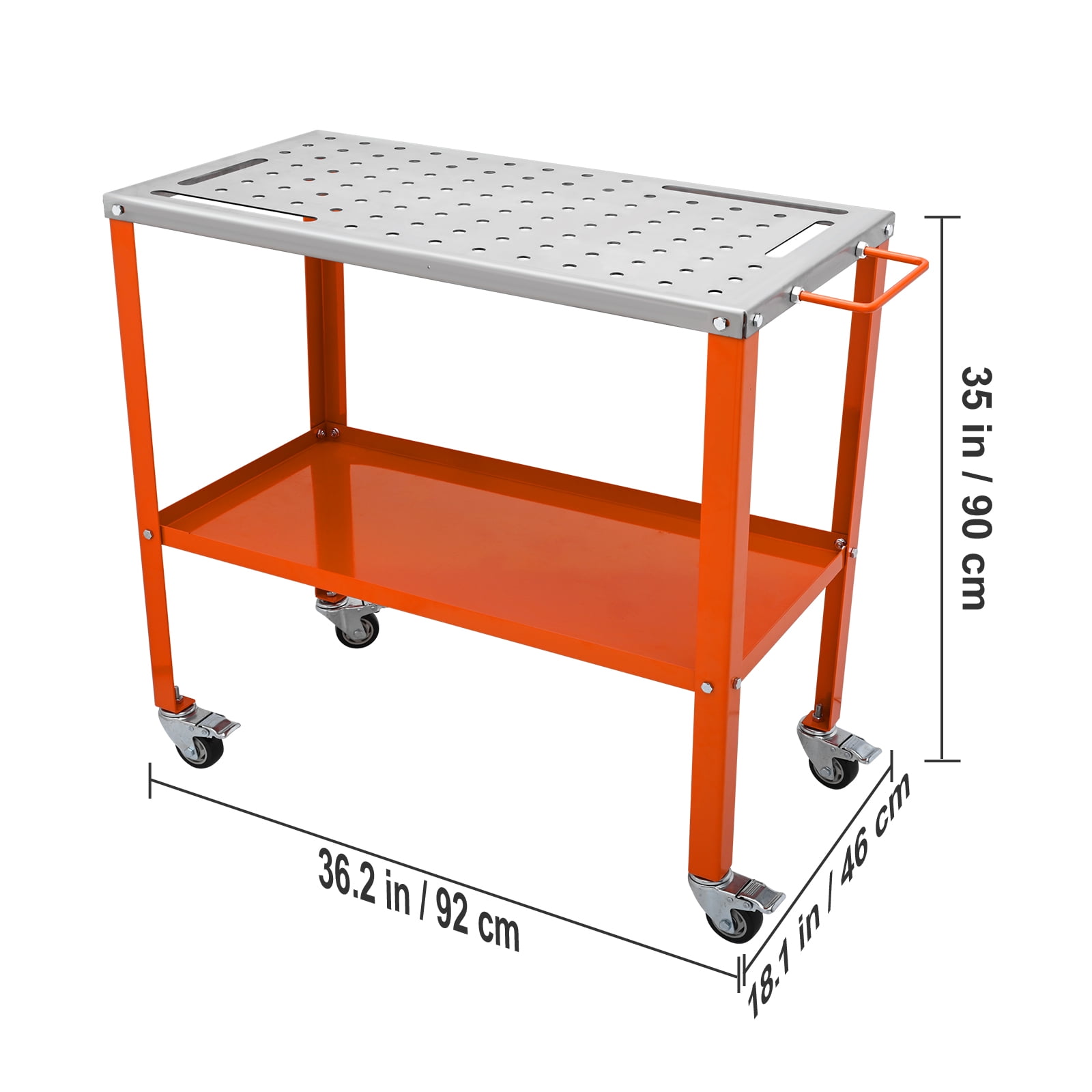 VEVOR 36" x 18" Welding Table, 1200lbs Load Capacity Metal Workbench, 360° degree Swivel Brake Casters, Portable Welding Table with 5/8" Holes on Top, Welding Cart, Casters with Brakes - Image 3