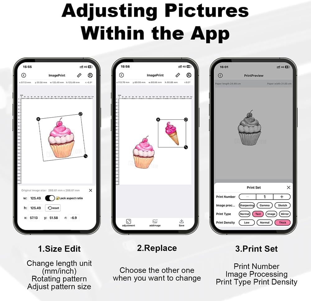 Aoresac Tattoo Transfer Portable 203DPI Stencil Machine Thermal Printer Wirelessly BT Photo Tester Paper Printer with 11pcs Transfer Paper - Image 7