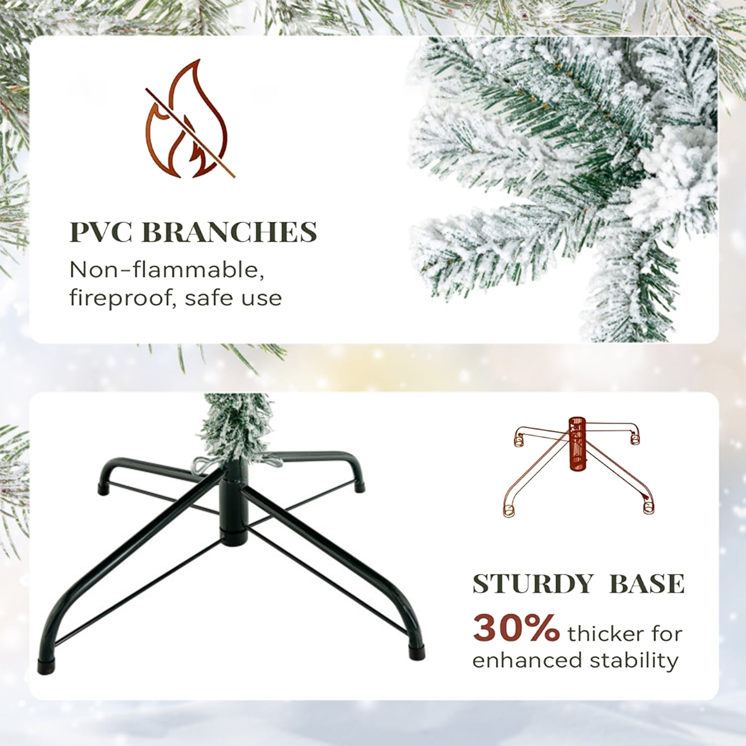 SUGIFT 6ft Snow Flocked Christmas Tree Unlit Holiday Decor - Image 3