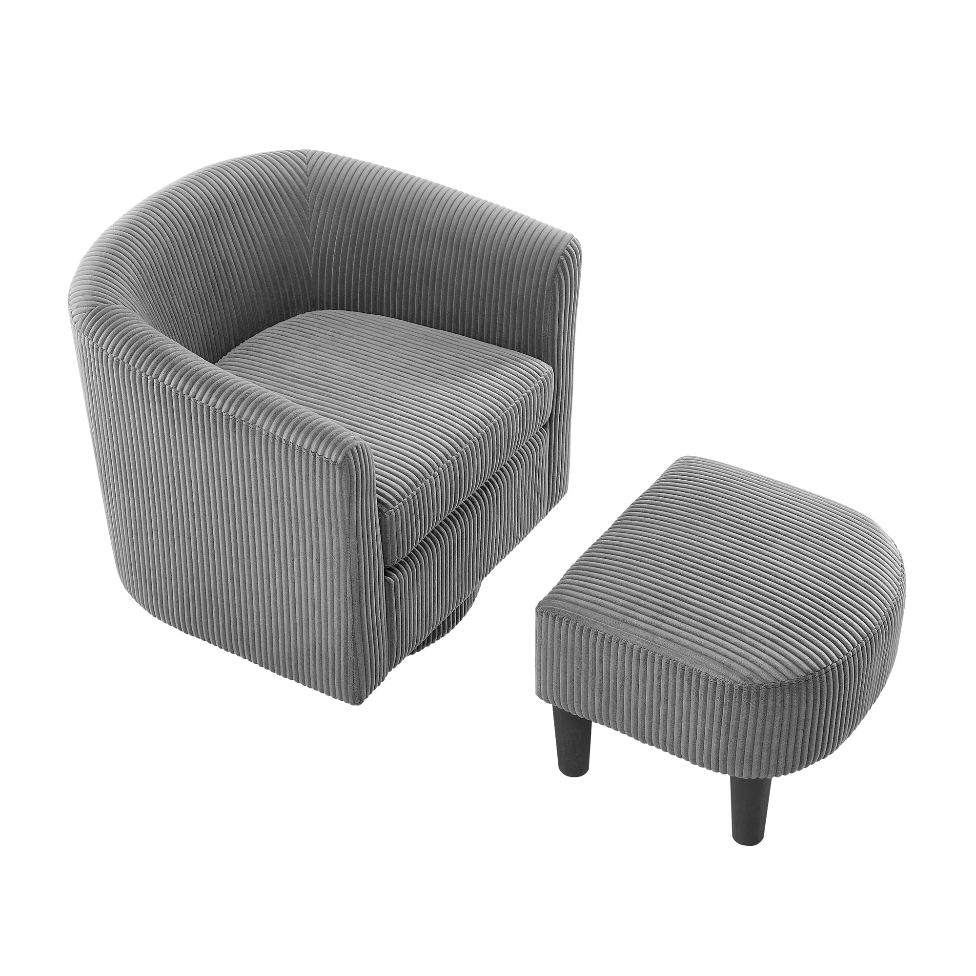 Aukfa Swivel Accent Chair with Ottoman, Corduroy Barrel Chair Read Chair for Living Room, Gray - Image 7
