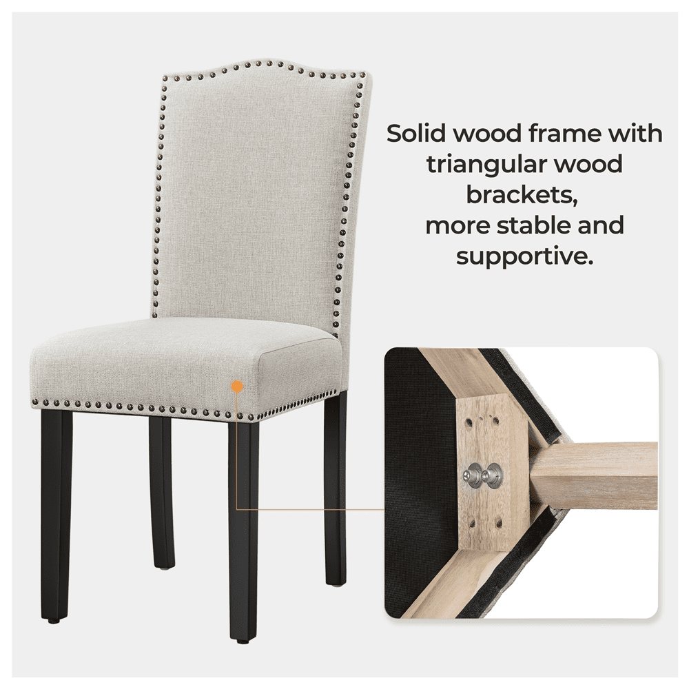 Alden Design Modern Fabric Upholstered Dining Chairs for Kitchen, Beige - Image 6