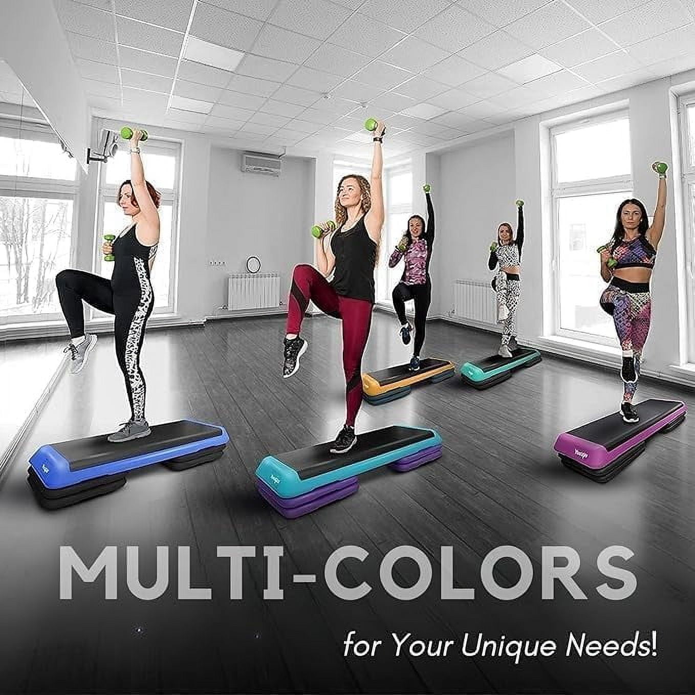 Yes4All Health Club-Sized Adjustable Aerobic Exercise Step Platform with 4 Included Adjustable Risers and Extra Riser Options - Green Black - Image 4