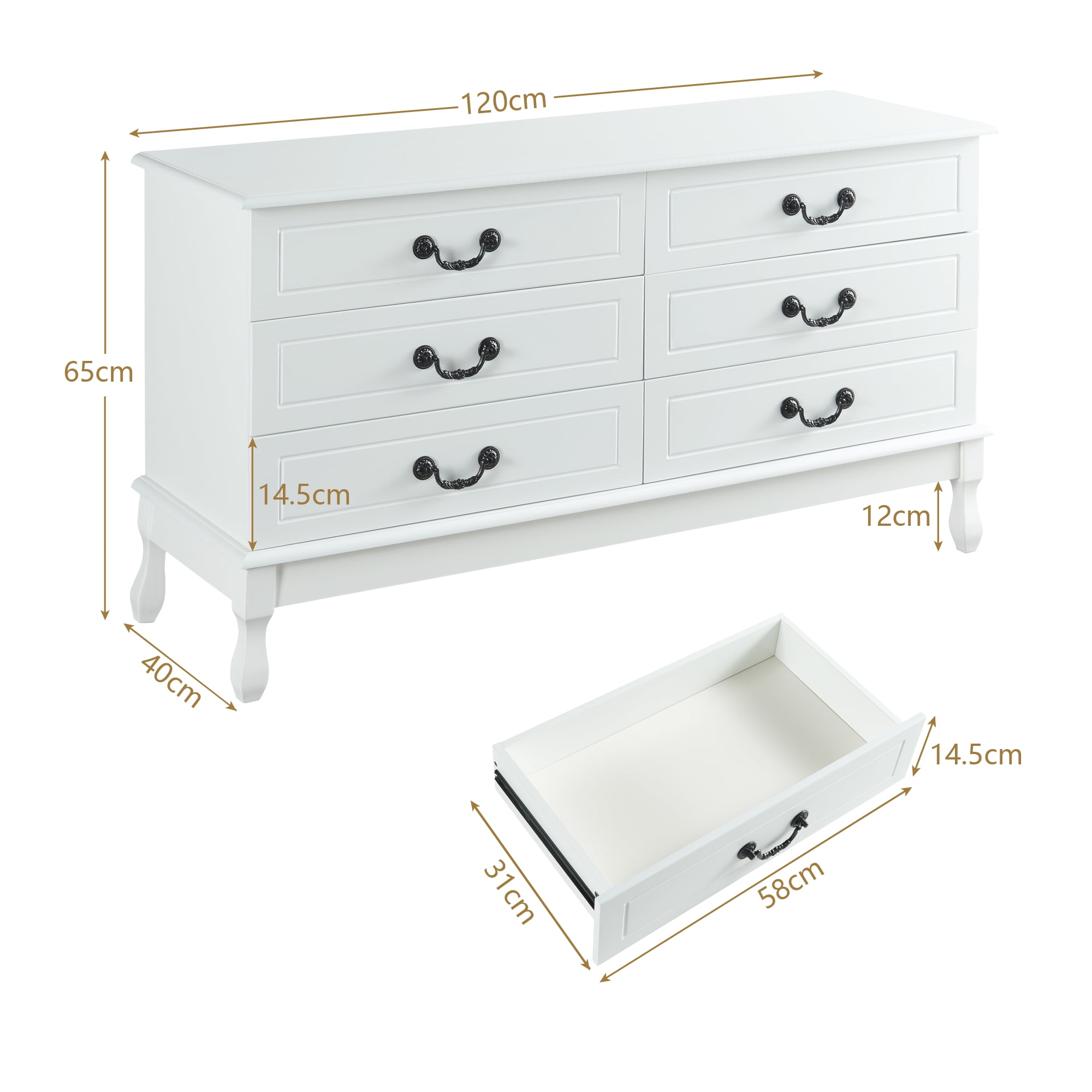 Yamissi 6-Drawer Double Dresser for Bedroom, Modern White Dresser w/ Metal Handles, Chest of Drawers Storage - Image 5