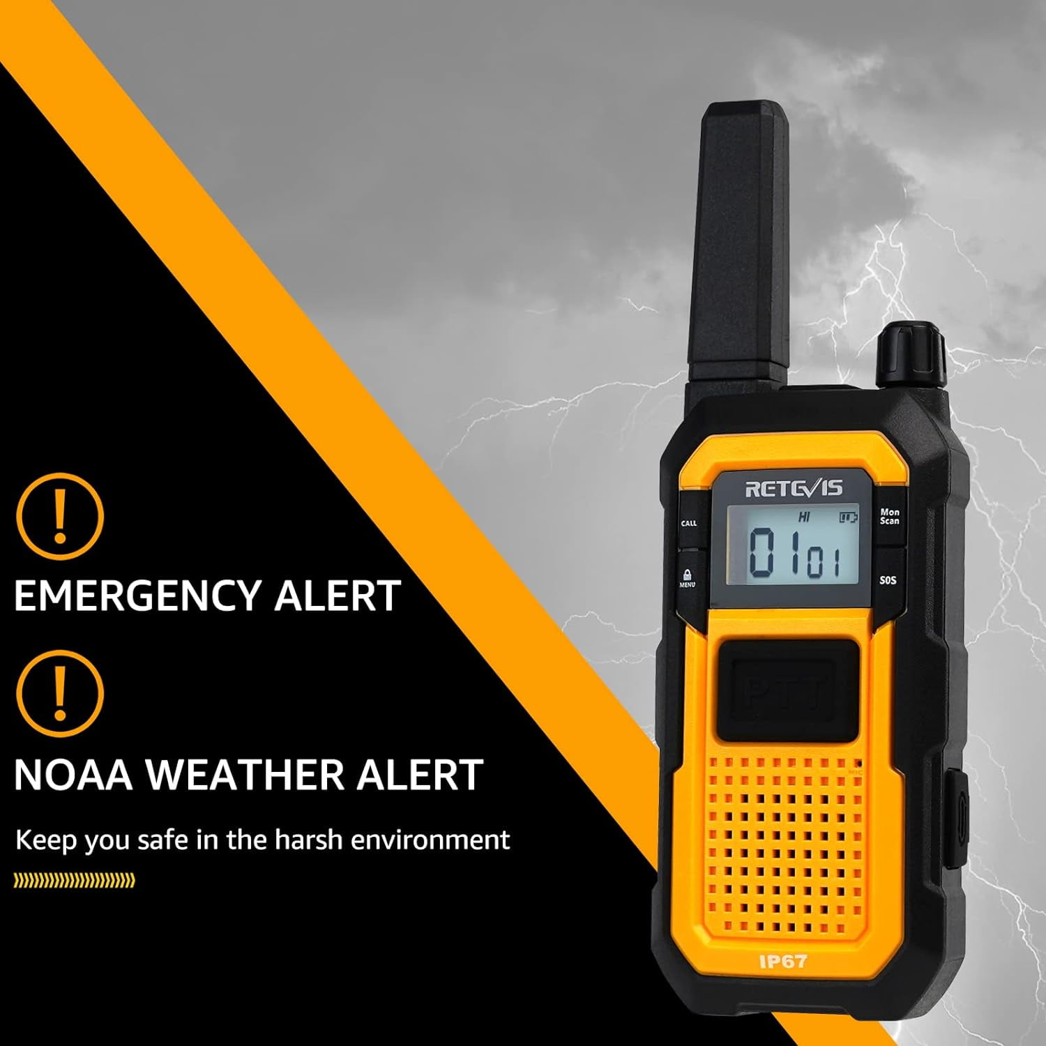 RB48 Heavy Duty Walkie Talkies, Waterproof Two Way Radio, Advanced Triple Proof, 2000 mAh, Emergency, 2 Way Radio Long Range for Job Site (4 Pack) Yellow - Image 9