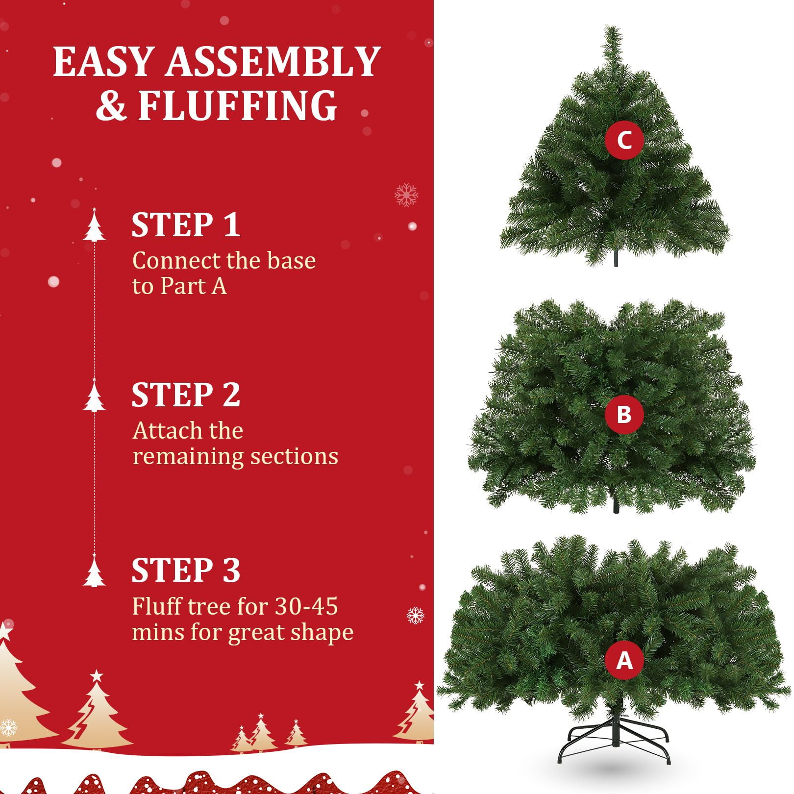 Funcid 6ft Premium Hinged Artificial Christmas Tree Full Tree with 1477 PVC Branch Tips, Foldable Metal Stand, Green - Image 8