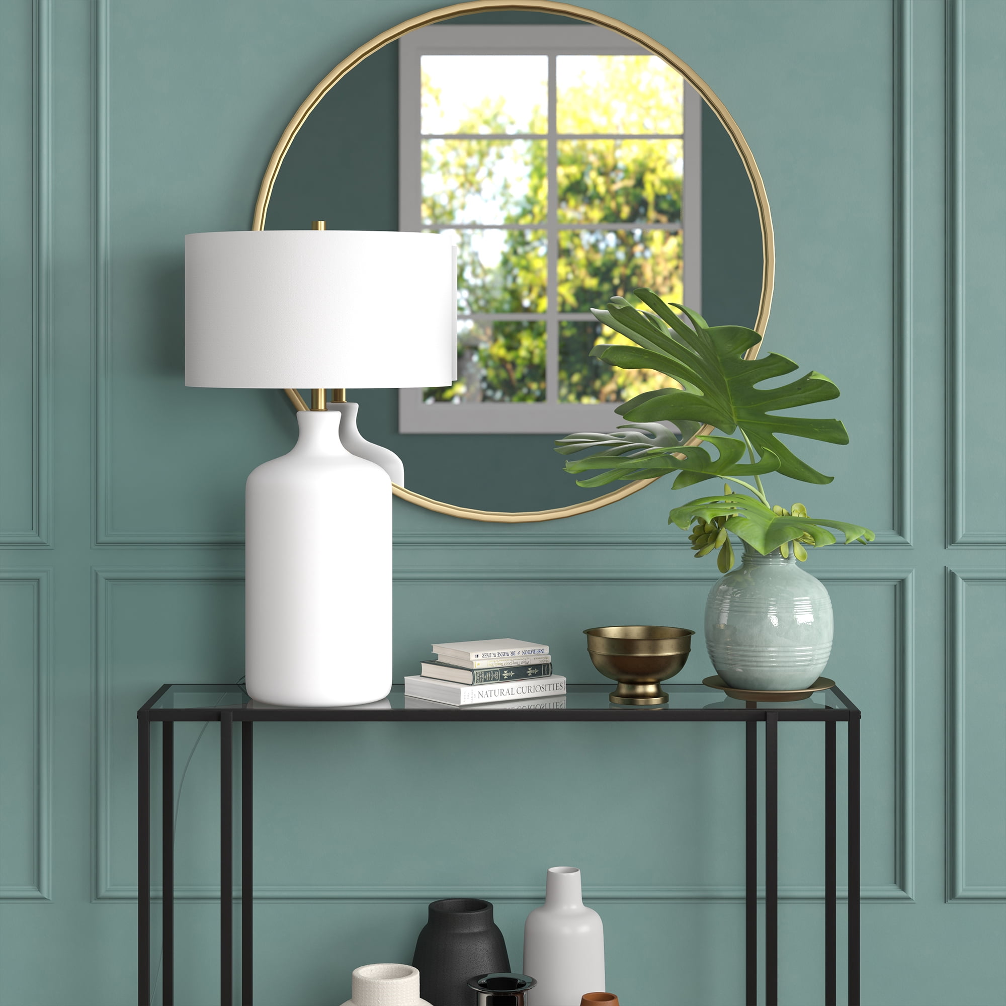 Evelyn&Zoe Sloane 29" Transitional Ceramic Table Lamp with White Drum Fabric Shade - Image 3