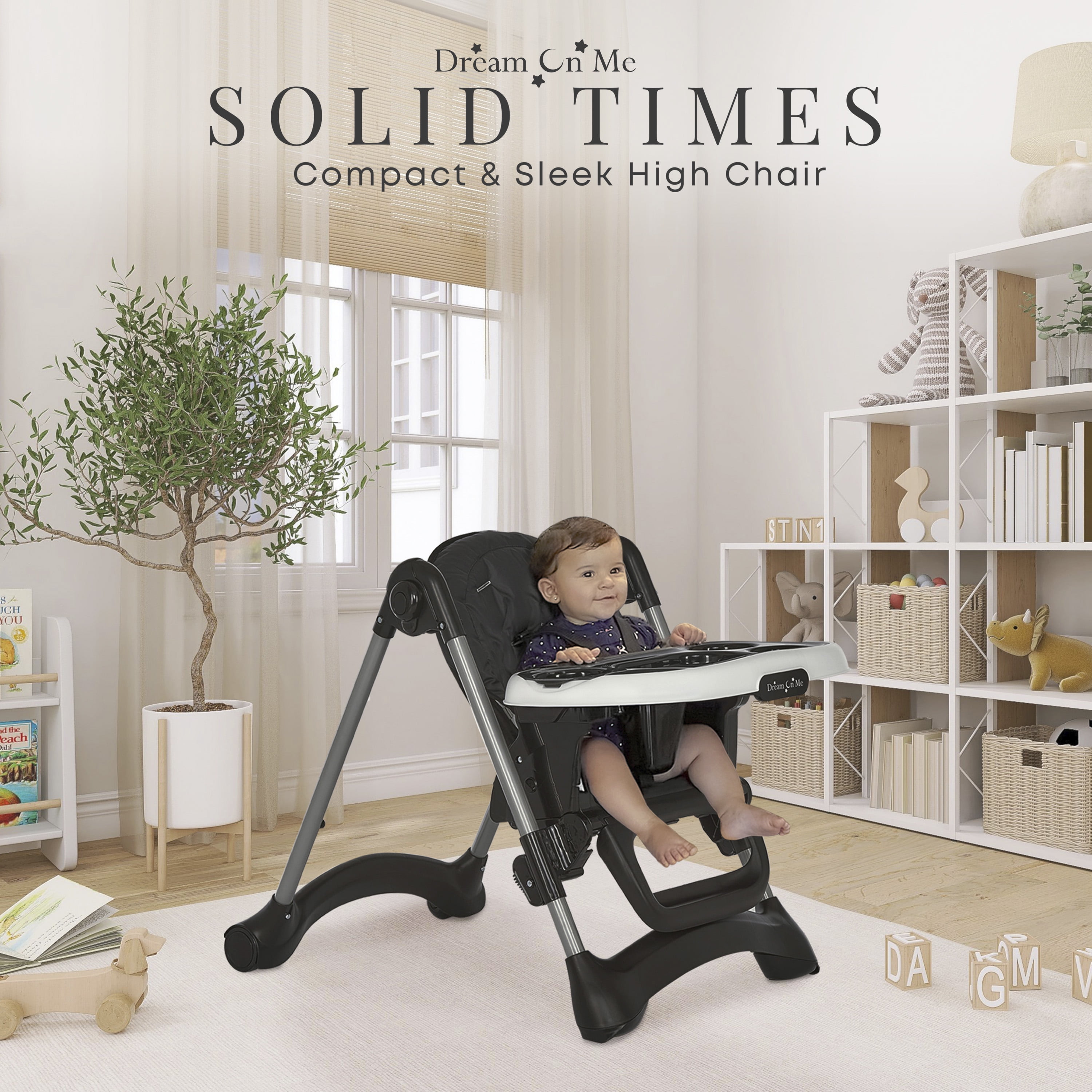 Dream On Me Solid Times High chair, Compact & Sleek High Chair, Multiple Recline and Height Positions, Lightweight Portable Highchair, In Black - Image 3