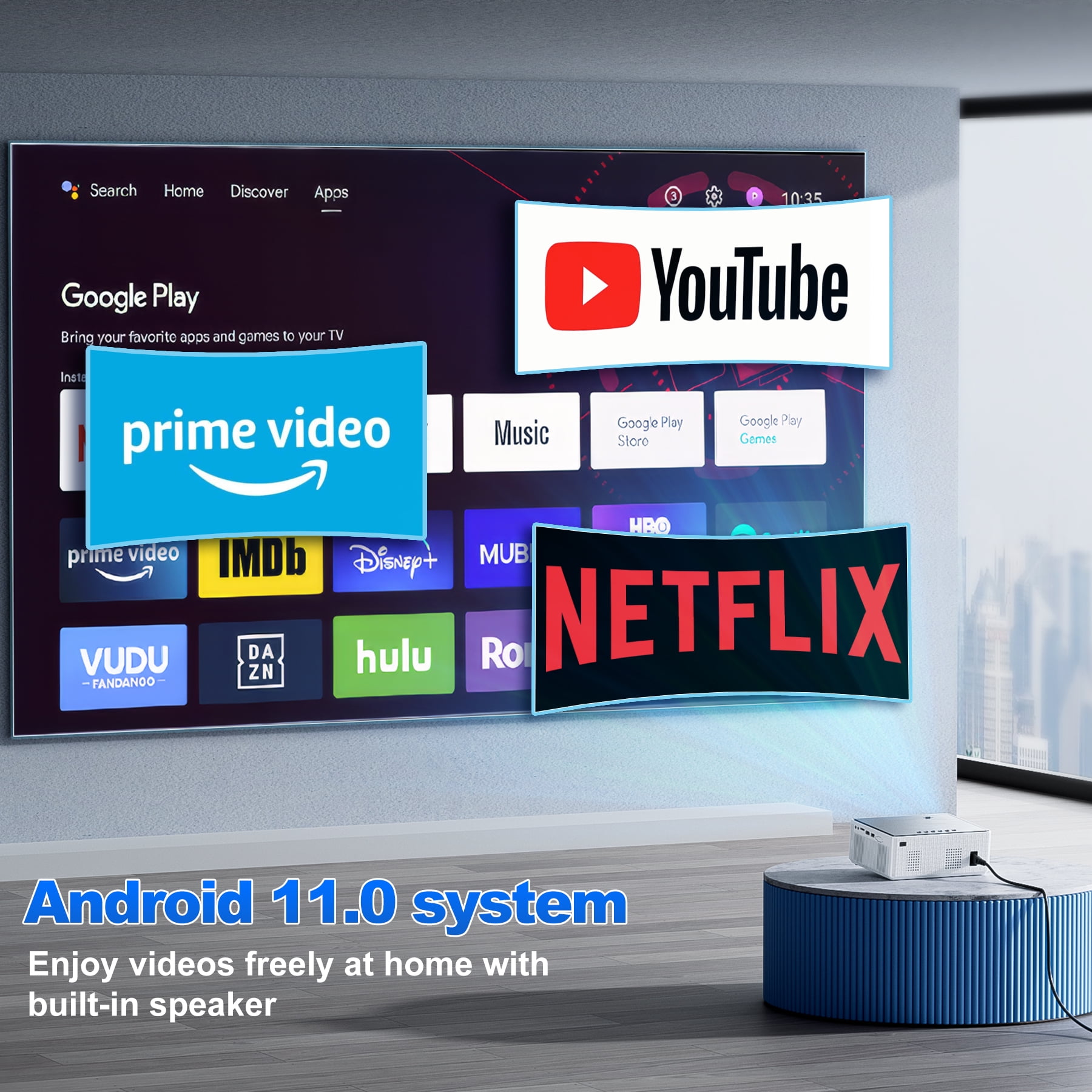 Losei 5G/2.4G WiFi Bluetooth Projector, 16000Lux 4K Support Movie Projector with HiFi Speaker 4P Keystone Correction 300"Display Compatible with TV Stick,Phone,HDMI/USB/TF/AV/AUX - Image 7