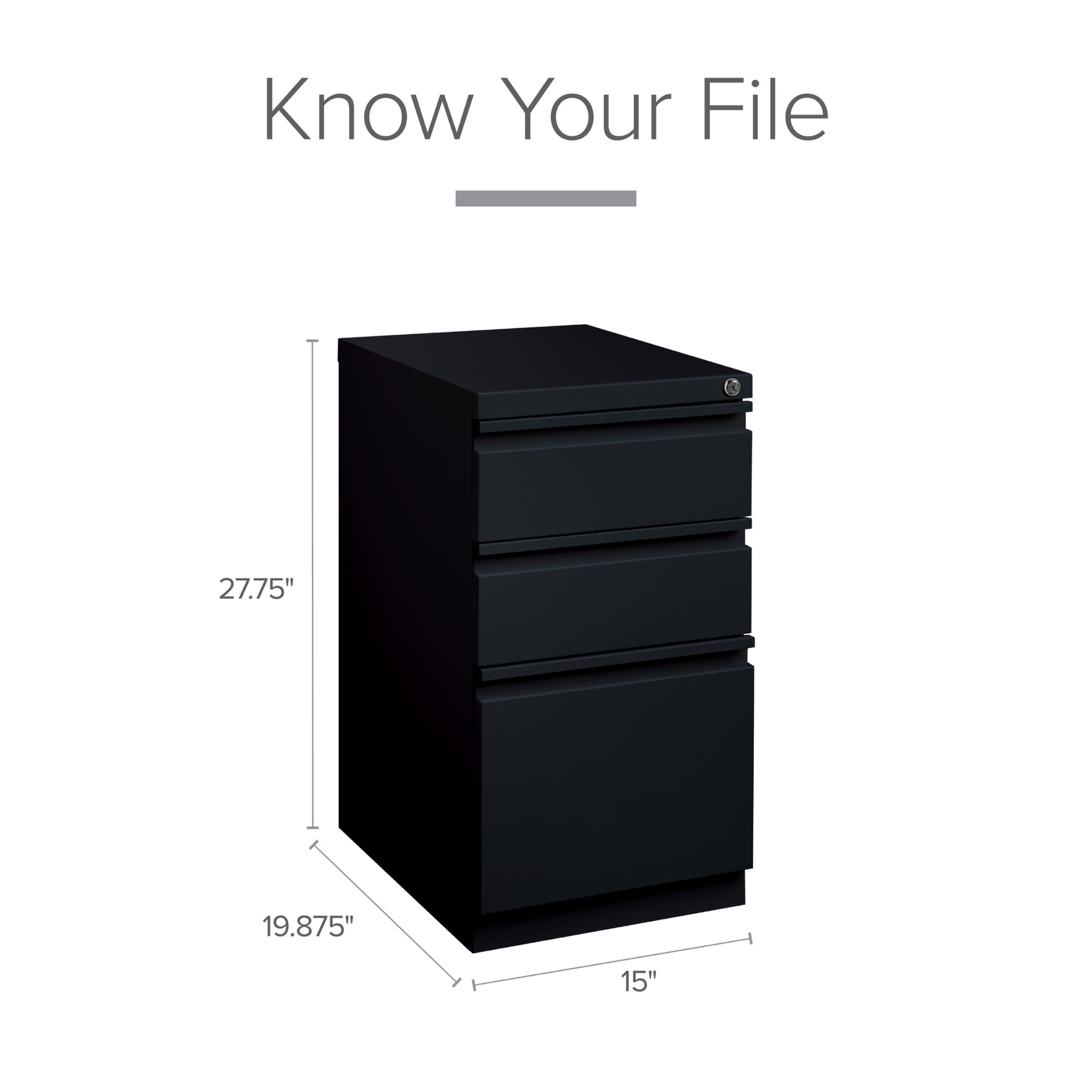 Hirsh 20" Deep Mobile Pedestal File Cabinet 3 Drawer Box-Box-File, Letter Width, Black - Image 13