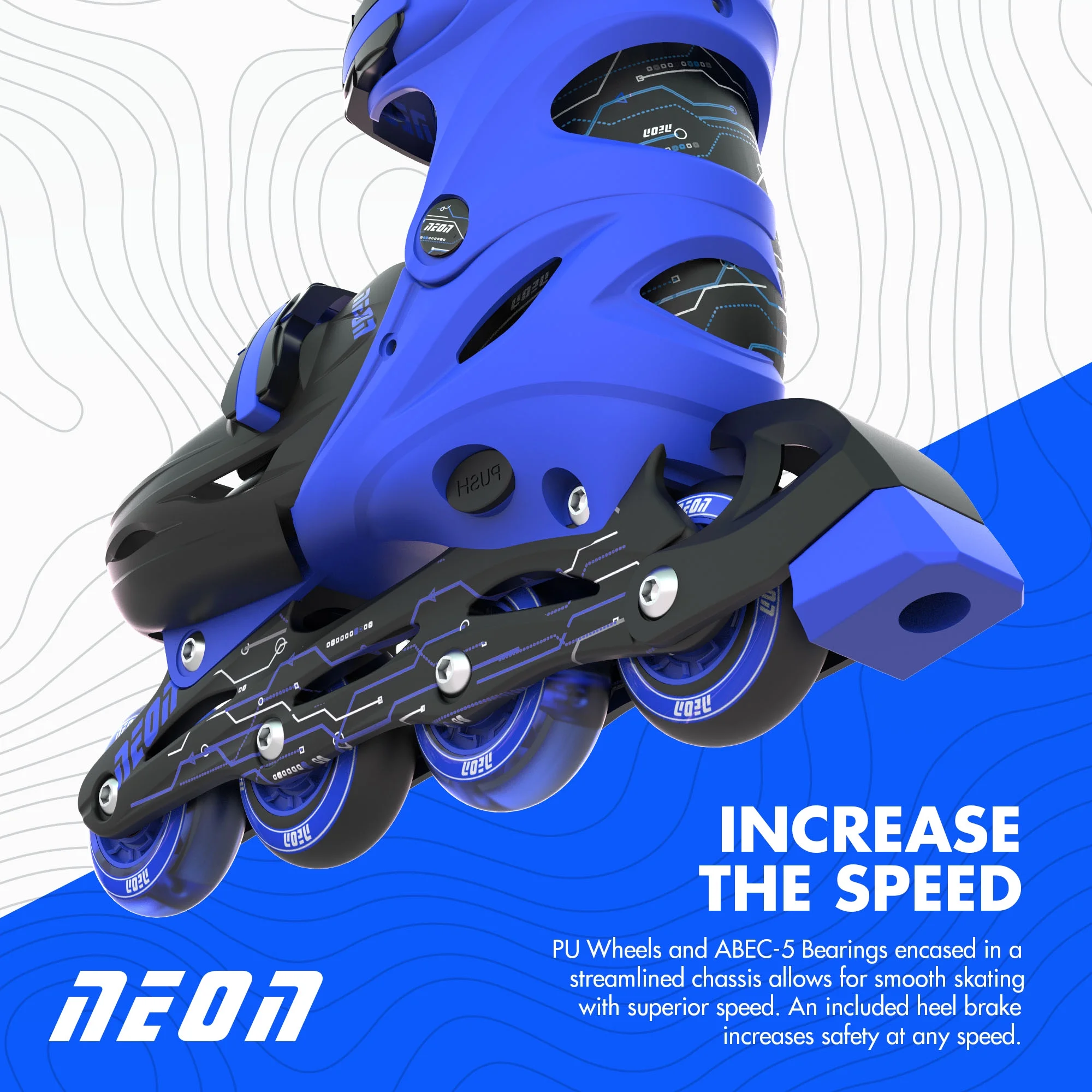 Yvolution Neon Kids Roller Skates Inline Size 3-6, One Pair, Skates for Boys and Girls, Blue - Image 3