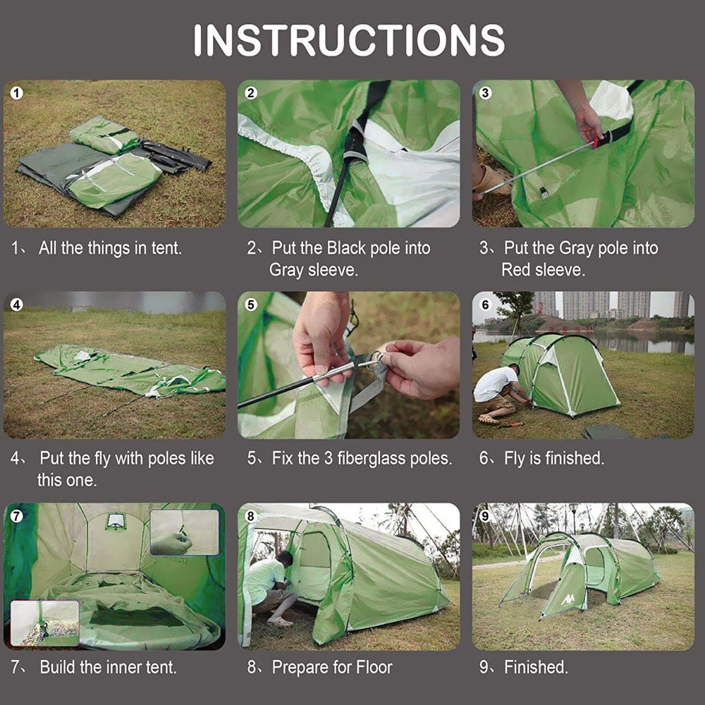 4/5 Person Family Tunnel Tent for Camping,iClover 2 Room Ultralight Backpacking Tent with Front Vestibule, Waterproof Double Layer Classic 4 Season Tents, Easy Setup for Outdoor Sports - Image 3