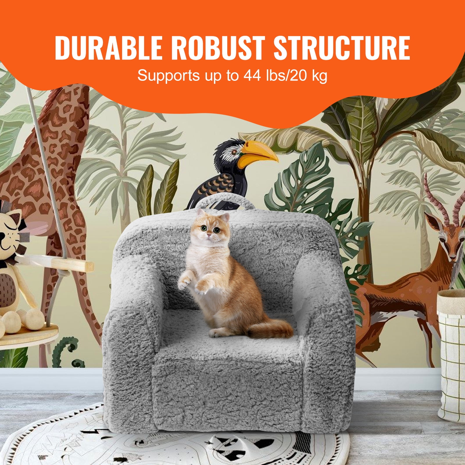 BENTISM Kids Armchair Kids Sofa Baby Sofa Chair with High-density 25D Toddler Chair Sherpa Fabric Grey - Image 7