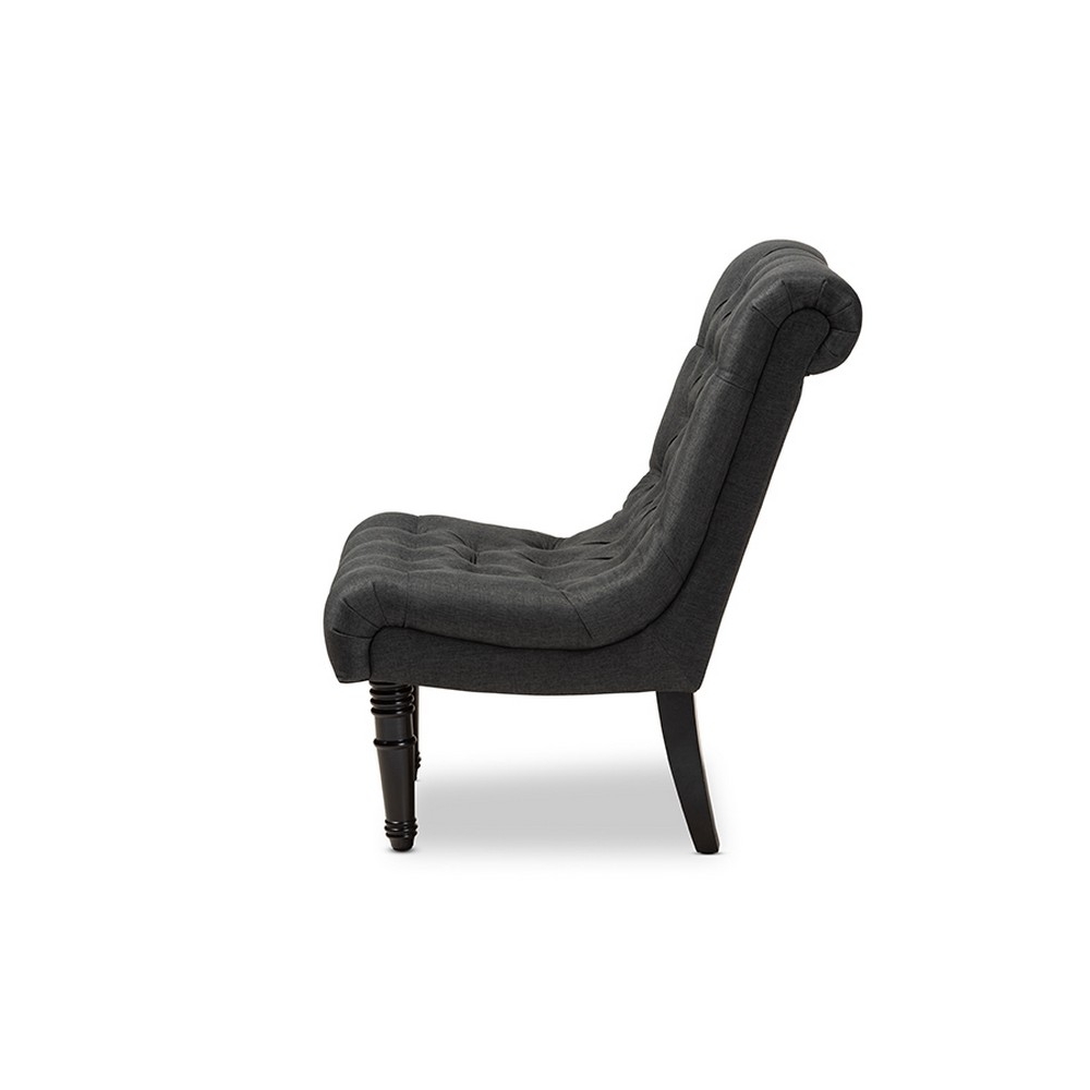 Baxton Studio Barthe Classic and Traditional Gray Fabric Upholstered Accent Chair with Rolled Back - Image 5