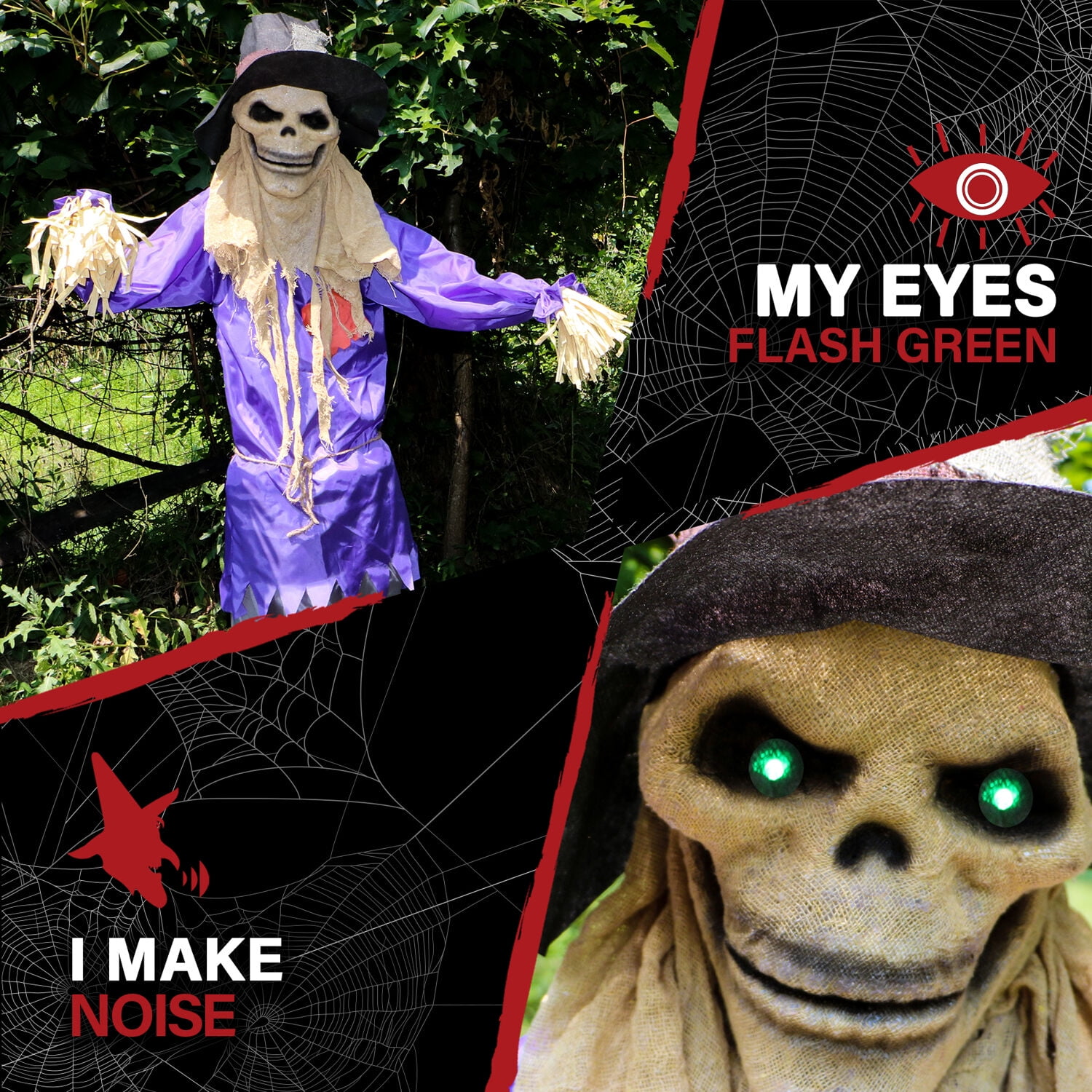 Haunted Hill Farm 6 ft Standing Halloween Scarecrow Yard Decoration with LED Green Eyes, HHSCR-5FLS - Image 13