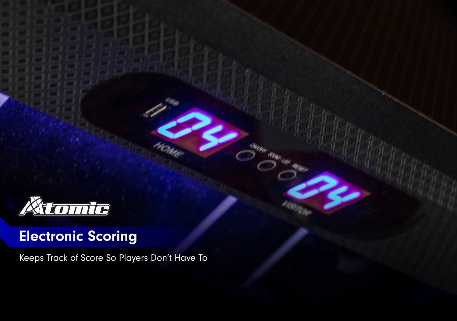 Atomic Azure LED Light Up Foosball Table with Interactive Inrail LED Lighting and Cascading Effects Paired with In Game Music - Image 21