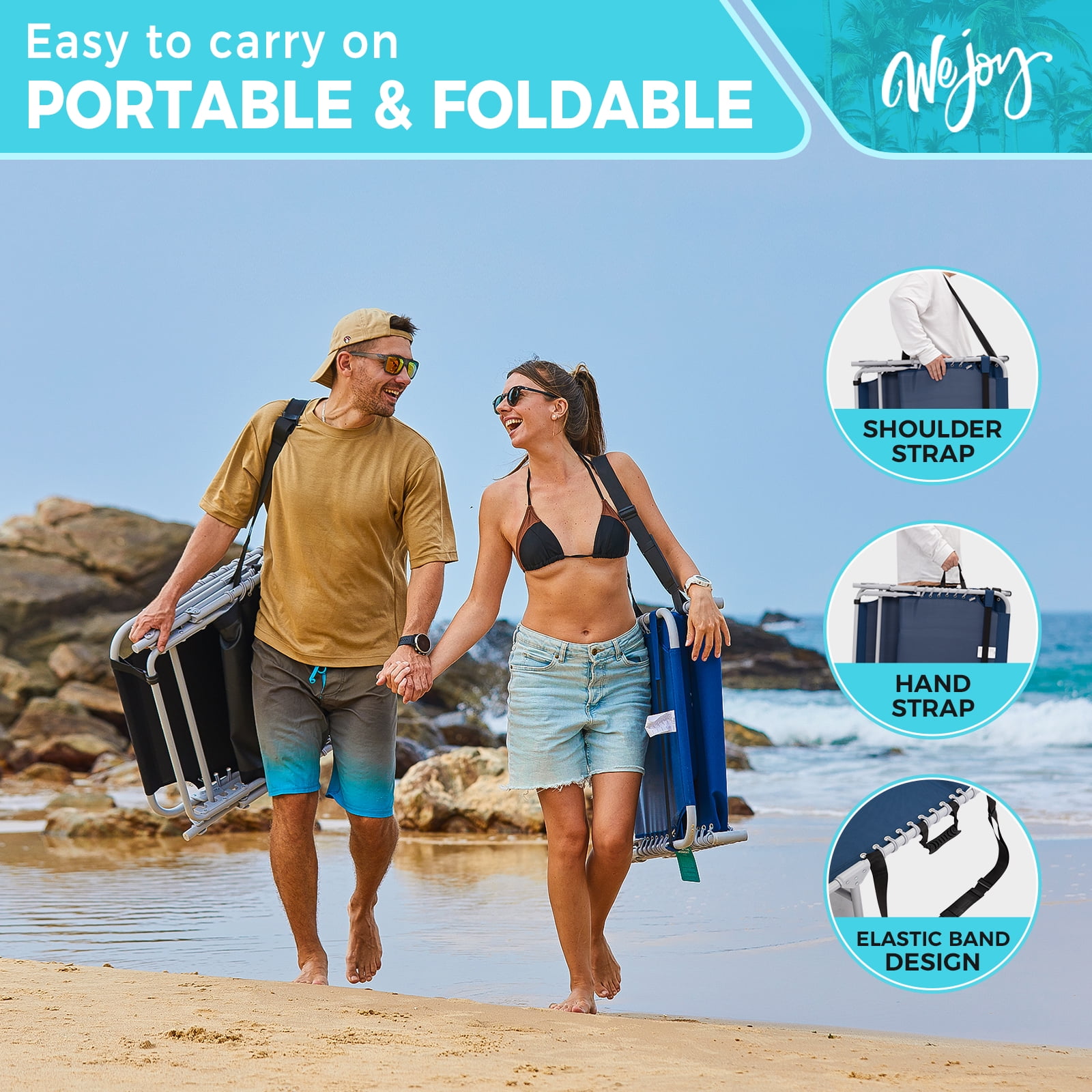 #WEJOY Folding Chaise Lounge, Portable Tanning Chair, 5-Positions Adjustable Beach Chair with Side Table & Pillow & Detachable Pocket, Max Load 264 lbs - Image 4