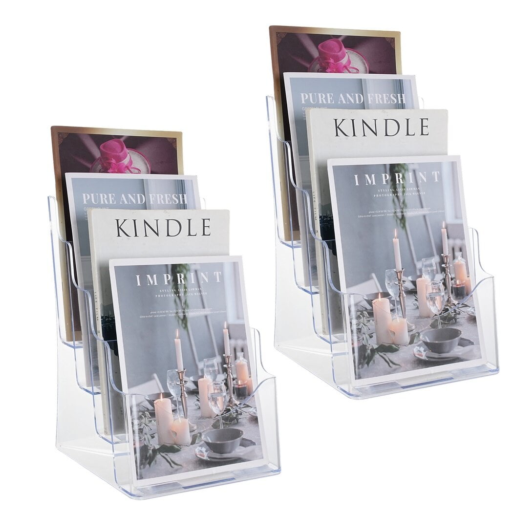 Brochure Holder, 4-Tier Clear Acrylic Brochure Display Rack Stand, Literature Organizers Pamphlet Holder for Home Office Wall Mount Countertop , 2 Peices - Image 6