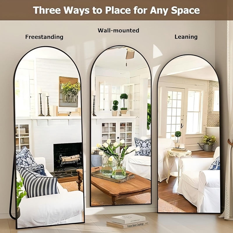 ANYROSE 64.25"x 21" Arched Modern Full Length Floor Mirror Wall Mounted, Black - Image 6