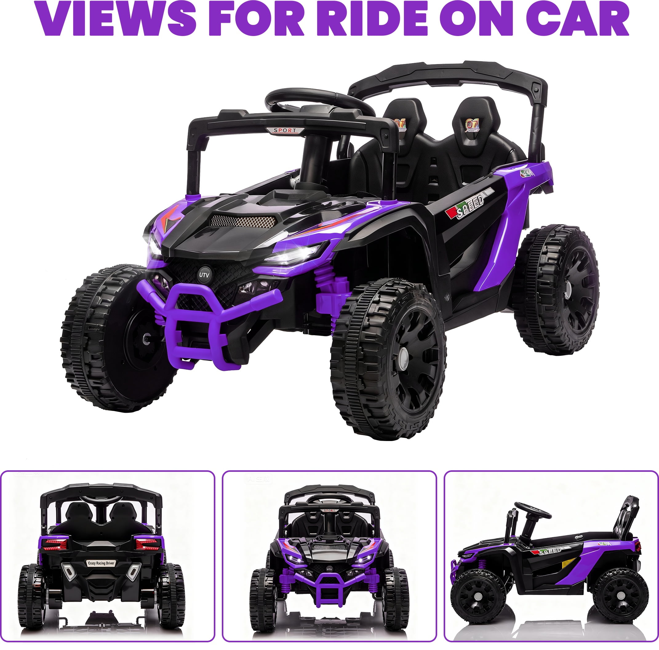 iYofe 24V Powered Ride on Toys with Remote Control, Kids Ride on Car UTV for Boys Girls Ages 3-5, Ride on Vehicles Electric Cars for Kids with Bluetooth, Music, LED Light, 4 Wheels Suspension, Purple - Image 5